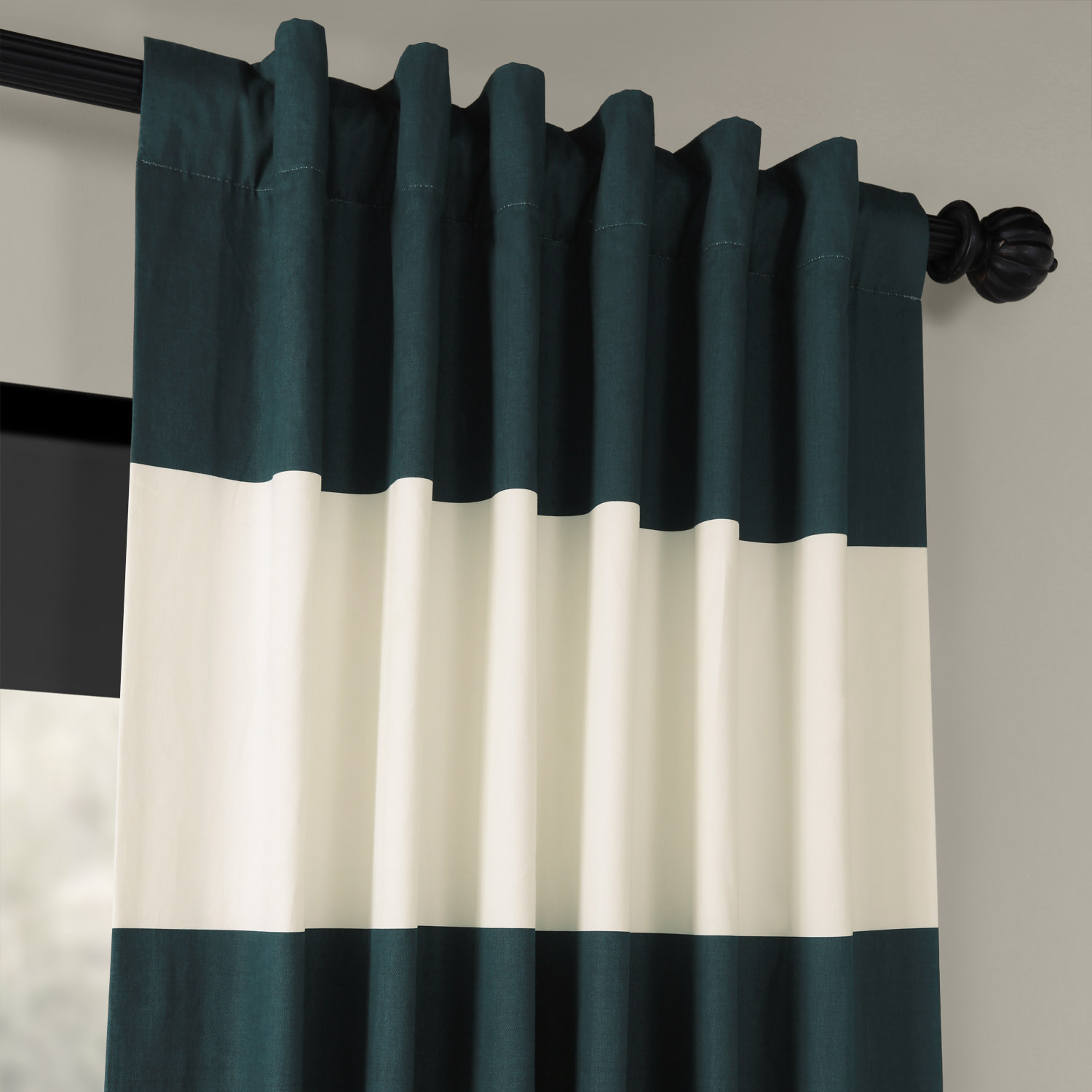 Dusk Blue & Off White Horizontal Stripe Curtain