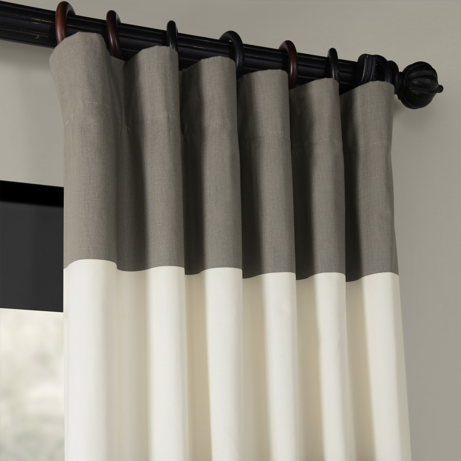 Slate Grey & Off White Horizontal Stripe Curtain