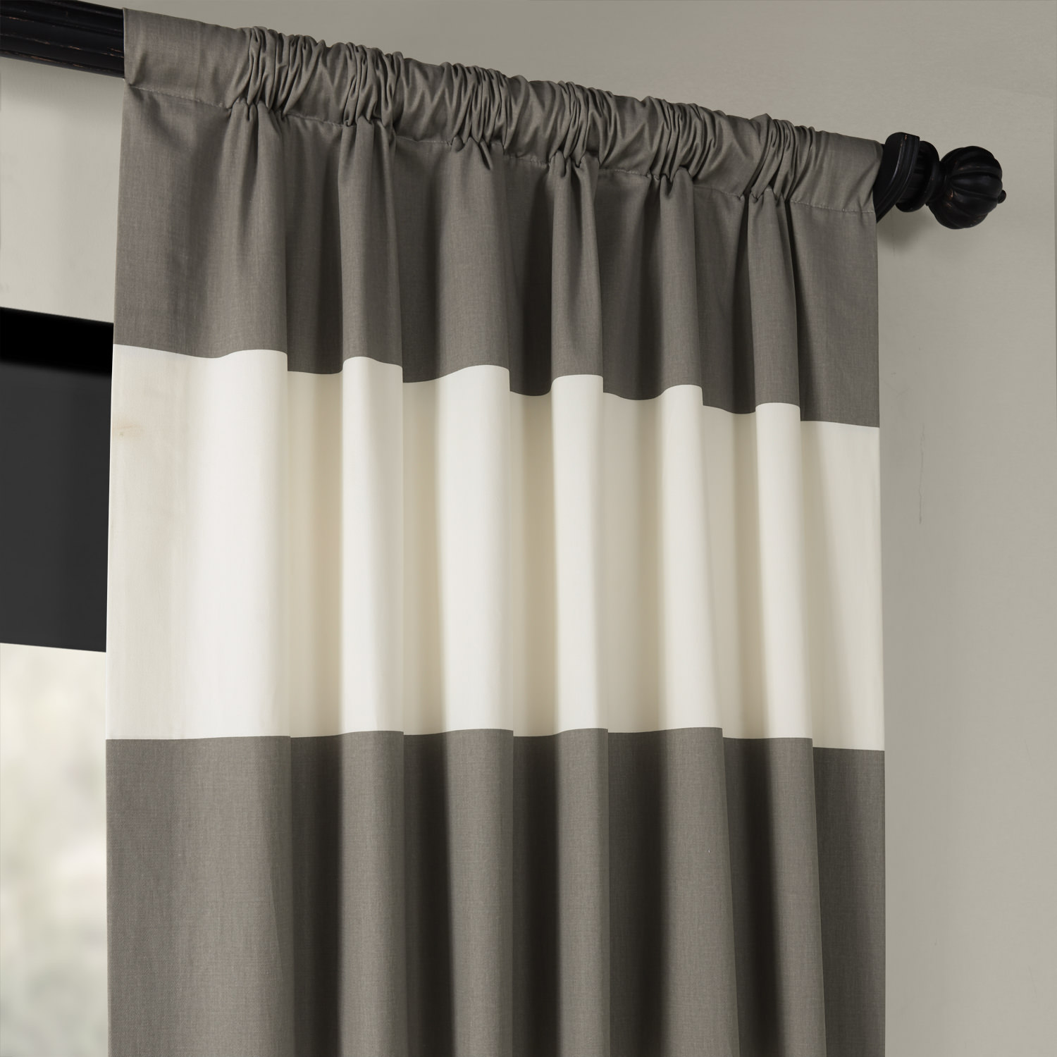 Slate Grey & Off White Horizontal Stripe Curtain