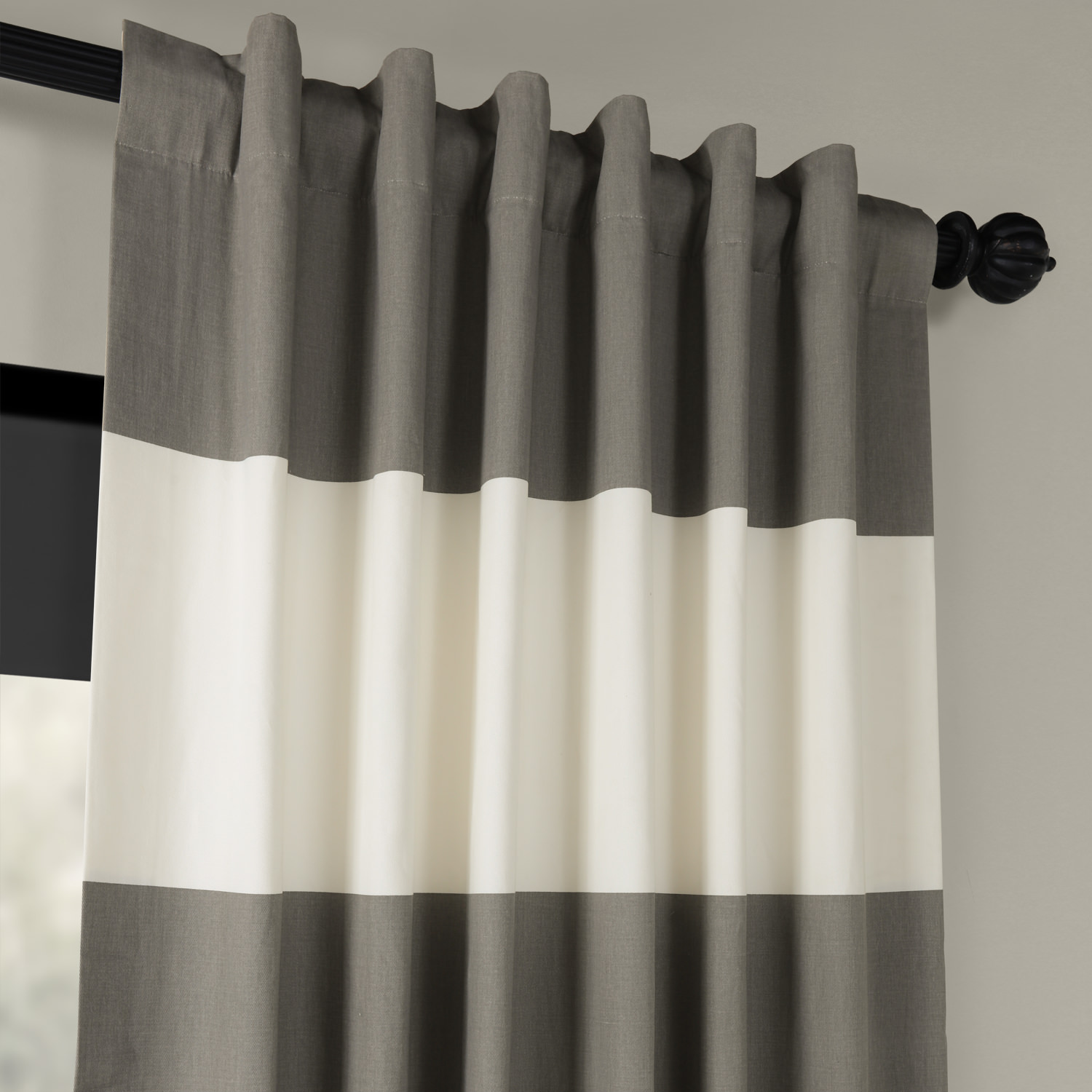 Slate Grey & Off White Horizontal Stripe Curtain