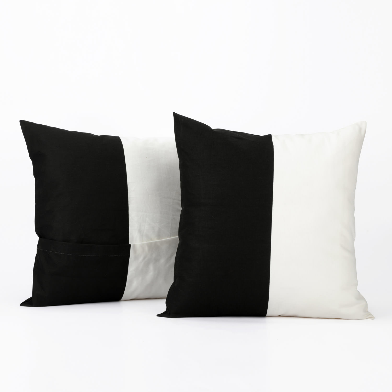 Onyx Black &amp; Off White Horizontal Stripe Cotton Cushion Covers - PAIR