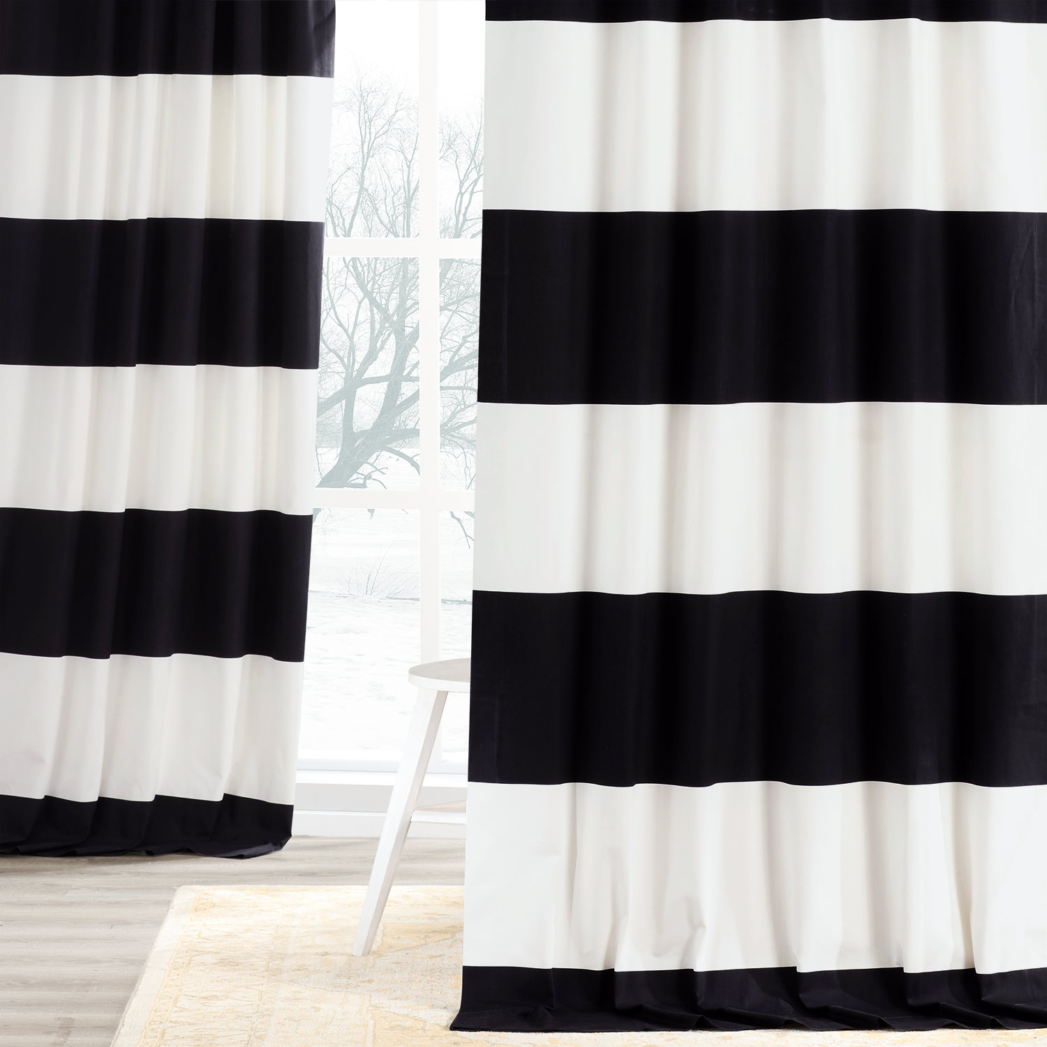 Onyx Black &amp; Off White Horizontal Stripe Curtain