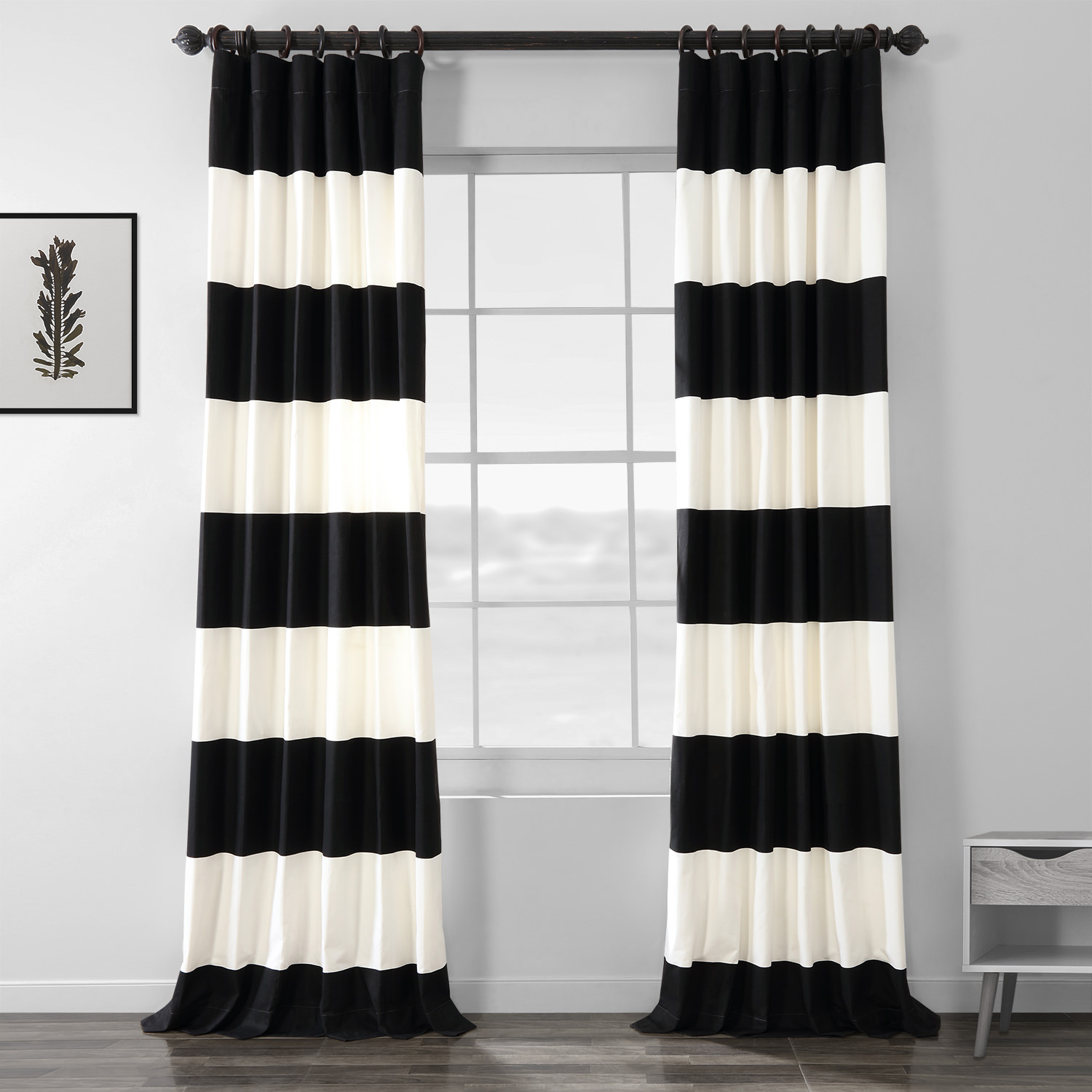 Onyx Black & Off White Horizontal Stripe Curtain