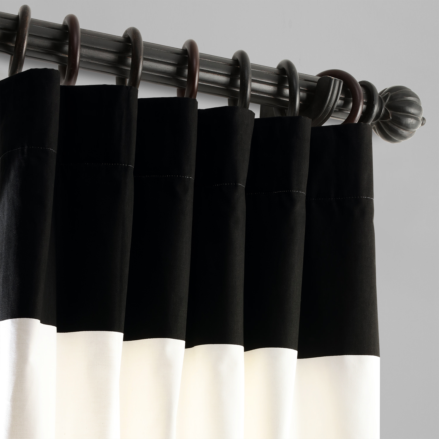 Onyx Black & Off White Horizontal Stripe Curtain