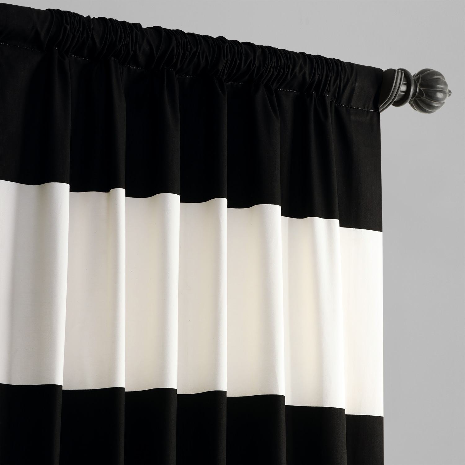 Onyx Black & Off White Horizontal Stripe Curtain