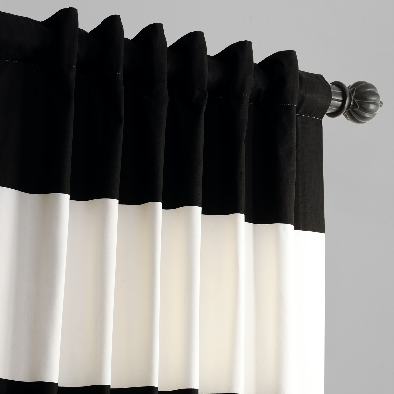 Onyx Black & Off White Horizontal Stripe Curtain