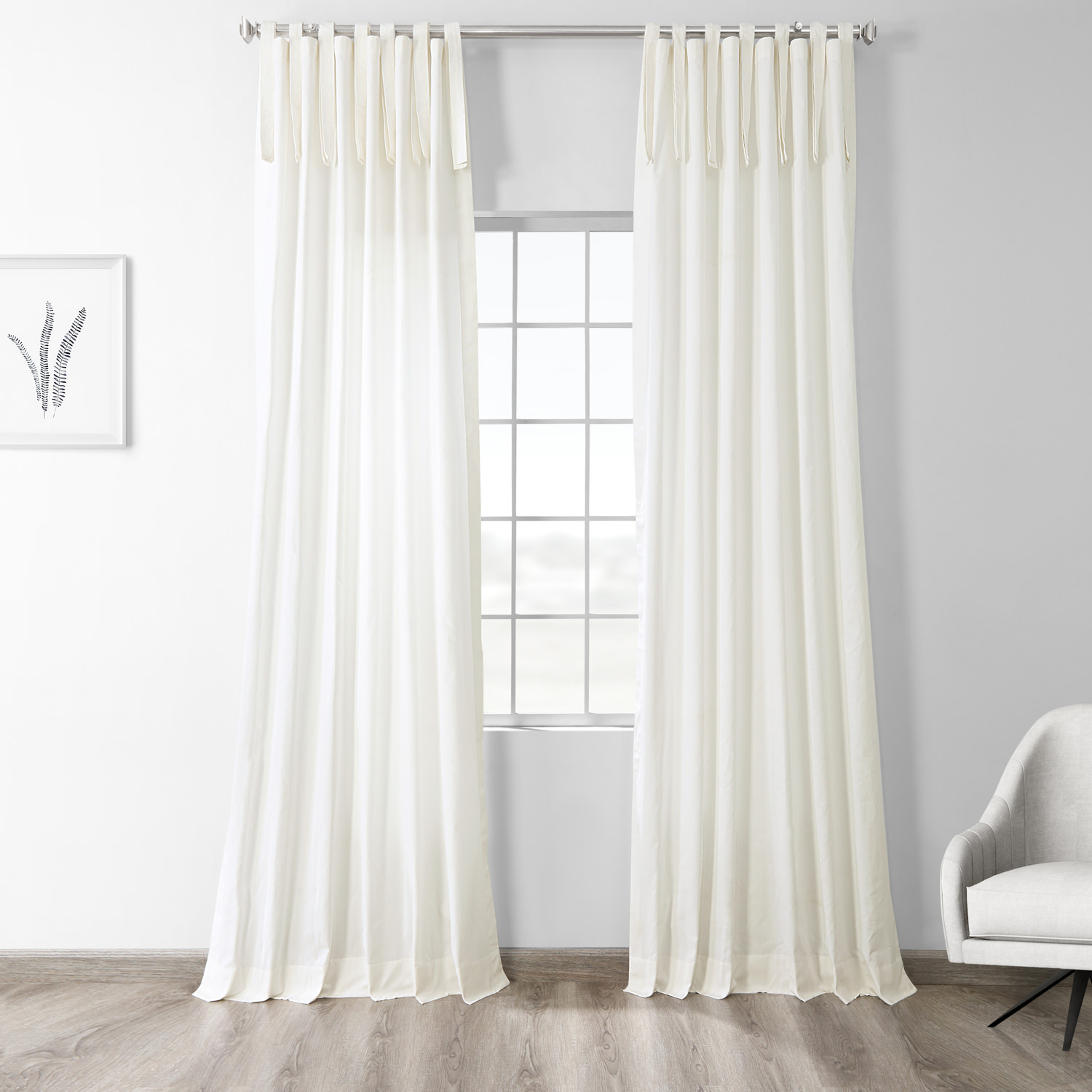 Fresh Popcorn Solid Cotton Tie-Top Curtain