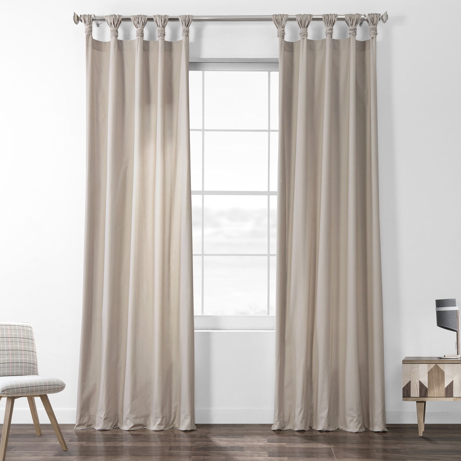 Hazelwood Beige Solid Cotton Deluxe Tab Top Curtain