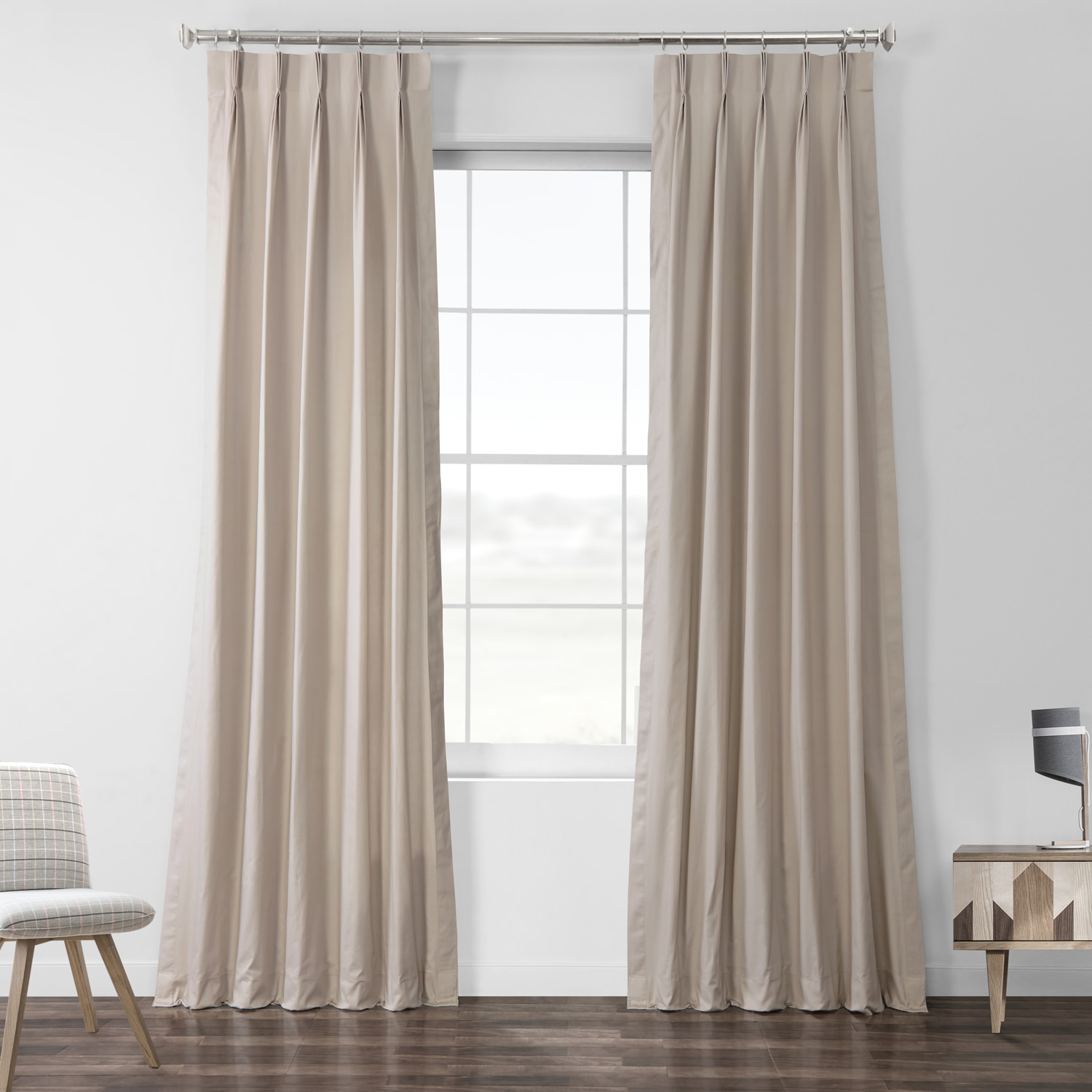 Hazelwood Beige Solid Cotton Pleated Curtain