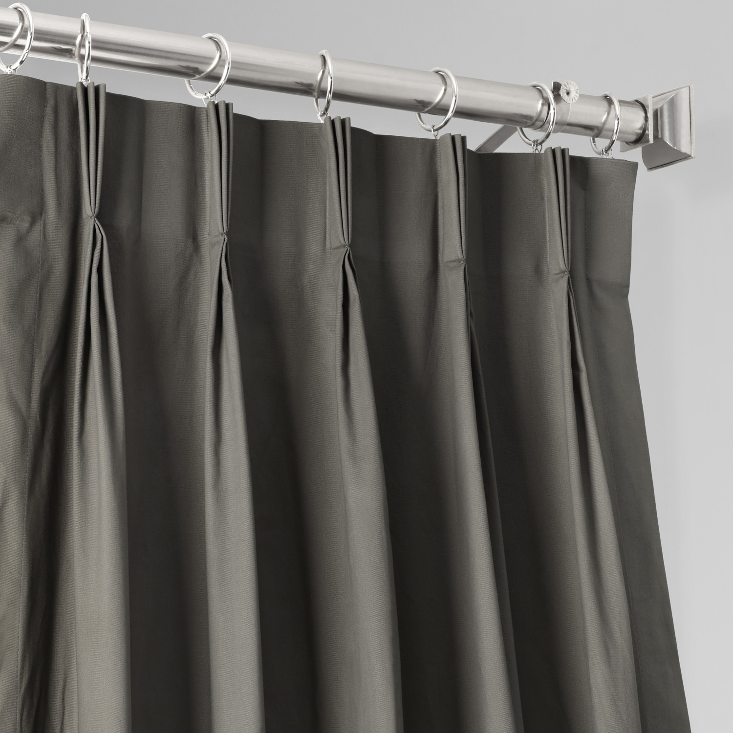 Millstone Gray Solid Cotton Pleated Curtain