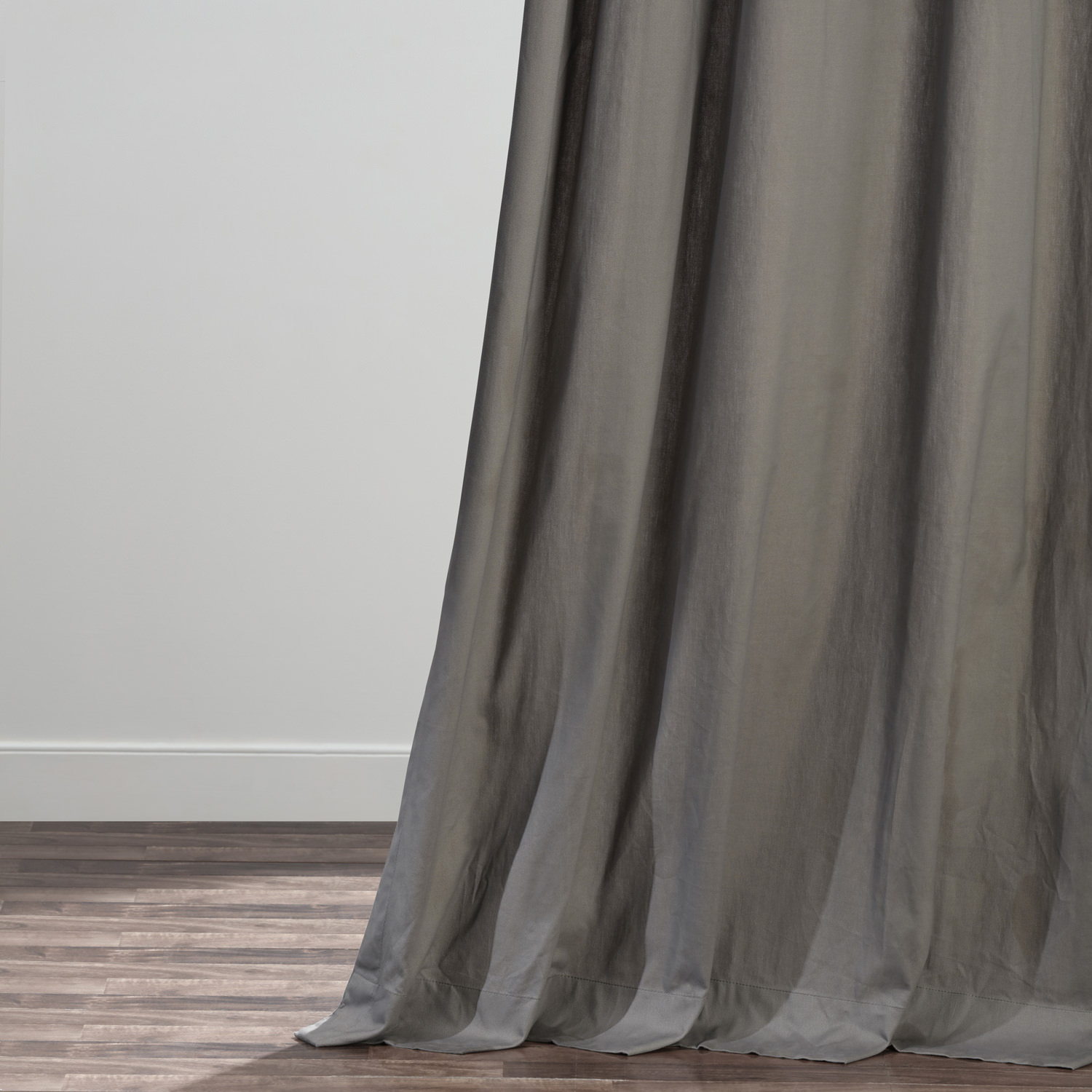 Millstone Gray Solid Cotton Pleated Curtain