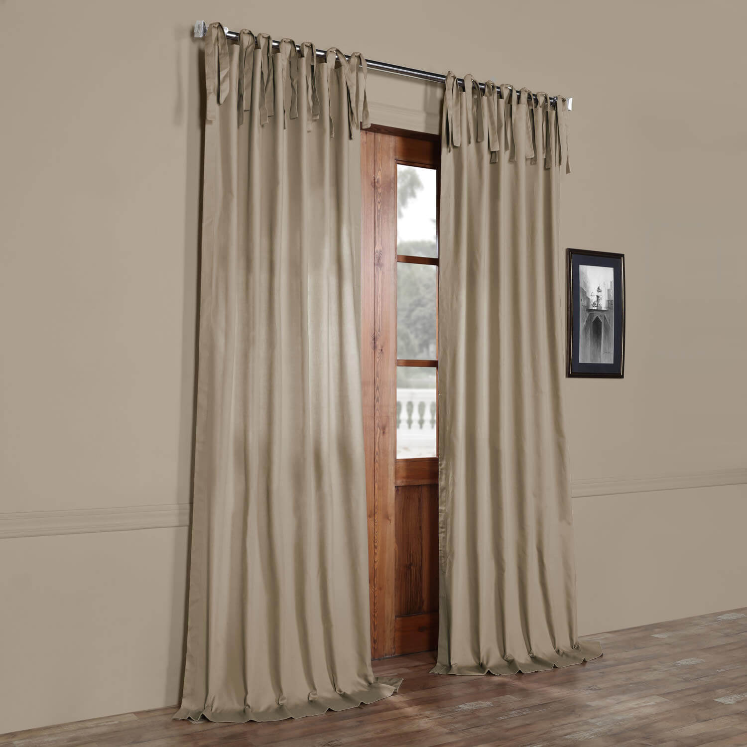 Sandstone Solid Cotton Tie-Top Curtain