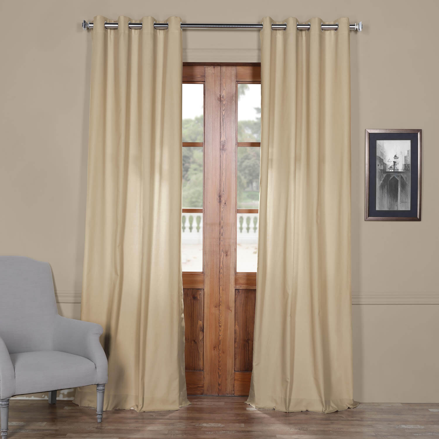 Shaker Beige Solid Cotton Grommet Curtain