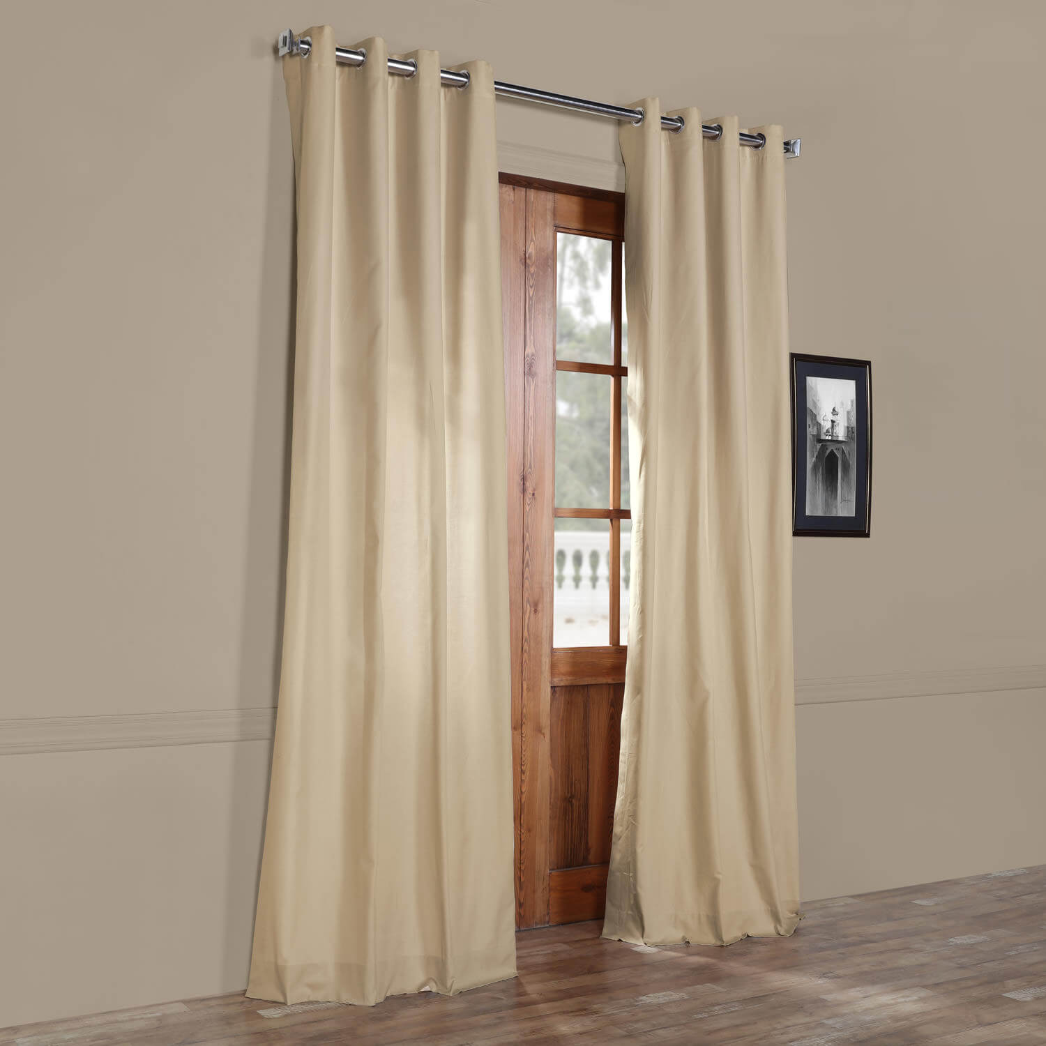 Shaker Beige Solid Cotton Grommet Curtain