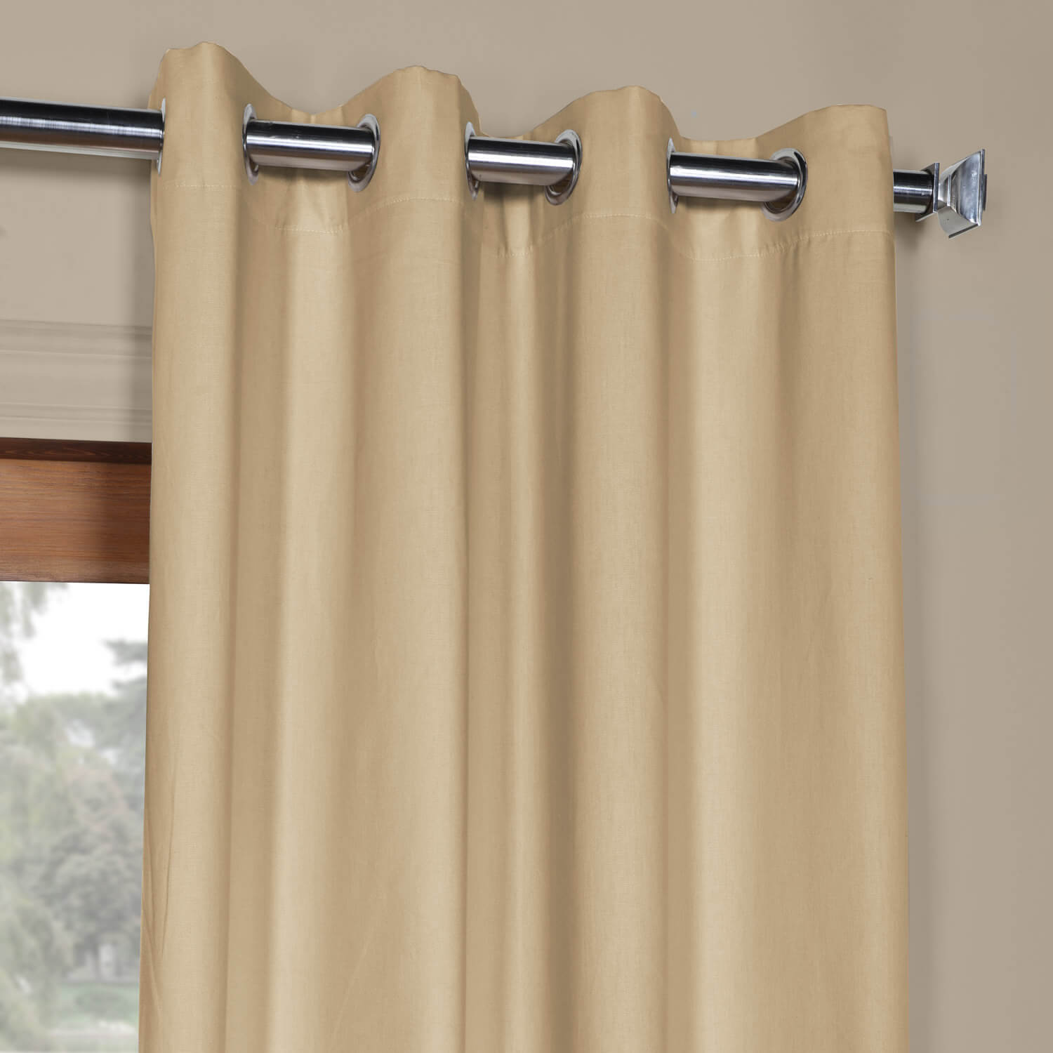 Shaker Beige Solid Cotton Grommet Curtain