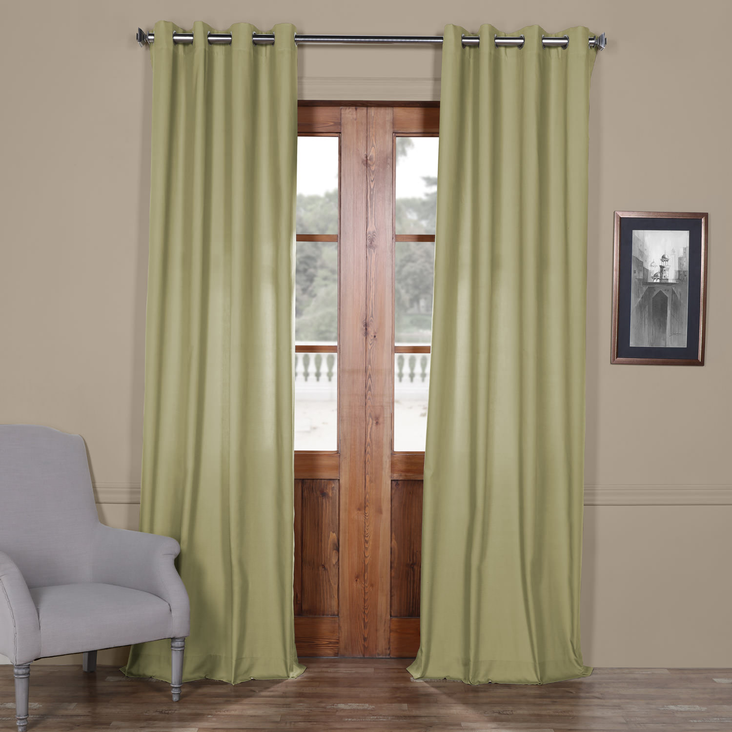 Mountain Moss Solid Cotton Grommet Curtain