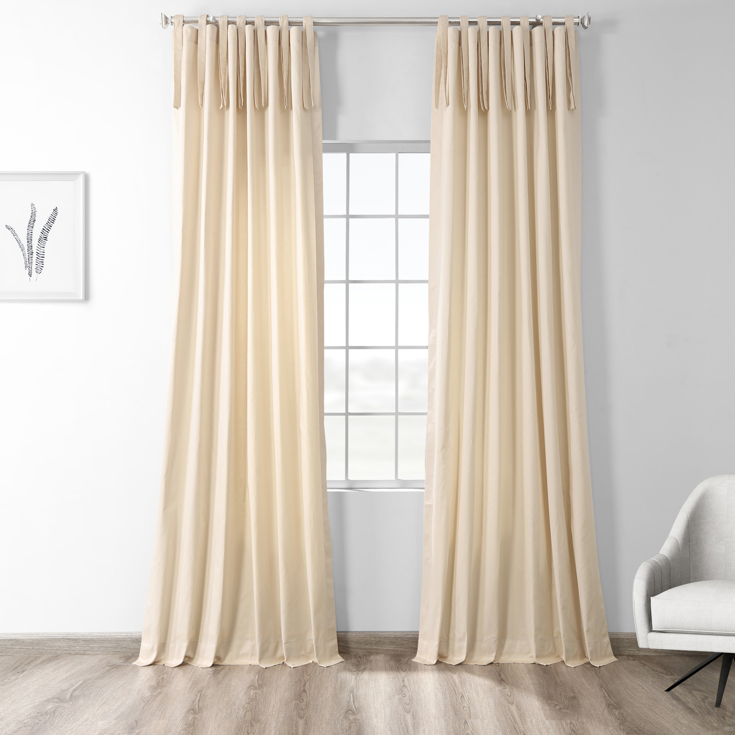 English Cream Solid Cotton Tie-Top Curtain