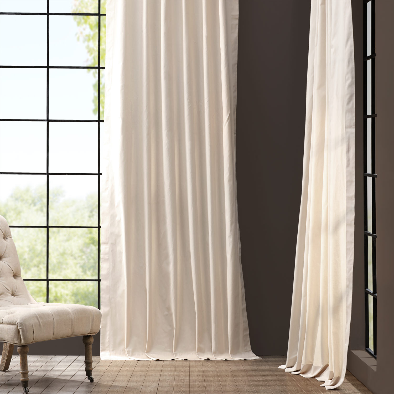 English Cream Solid Cotton Curtain