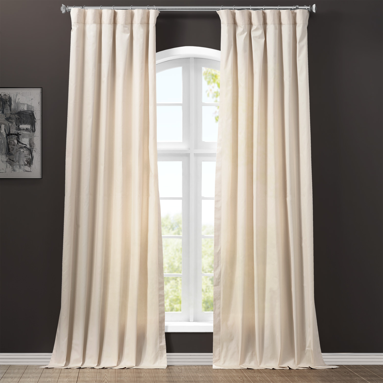 English Cream Solid Cotton Curtain