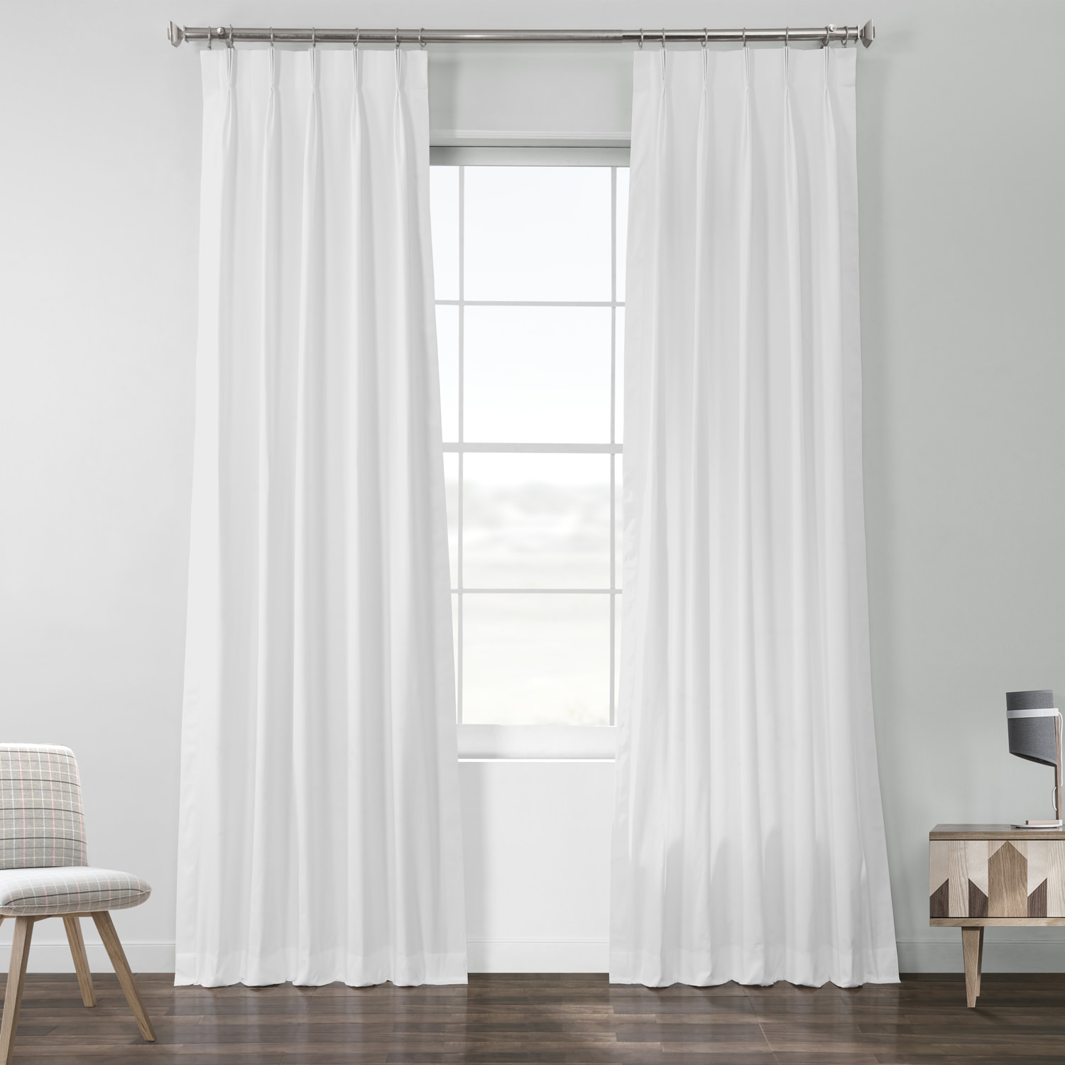 Whisper White Solid Cotton Pleated Curtain