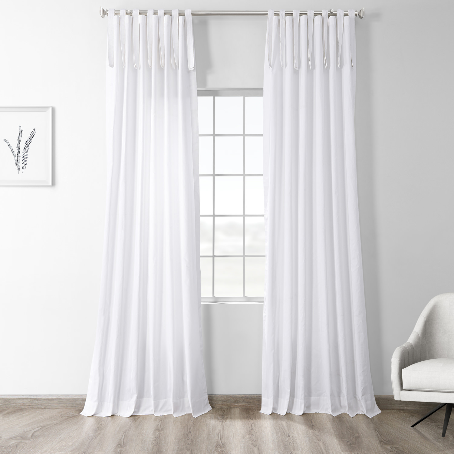 Whisper White Solid Cotton Tie-Top Curtain