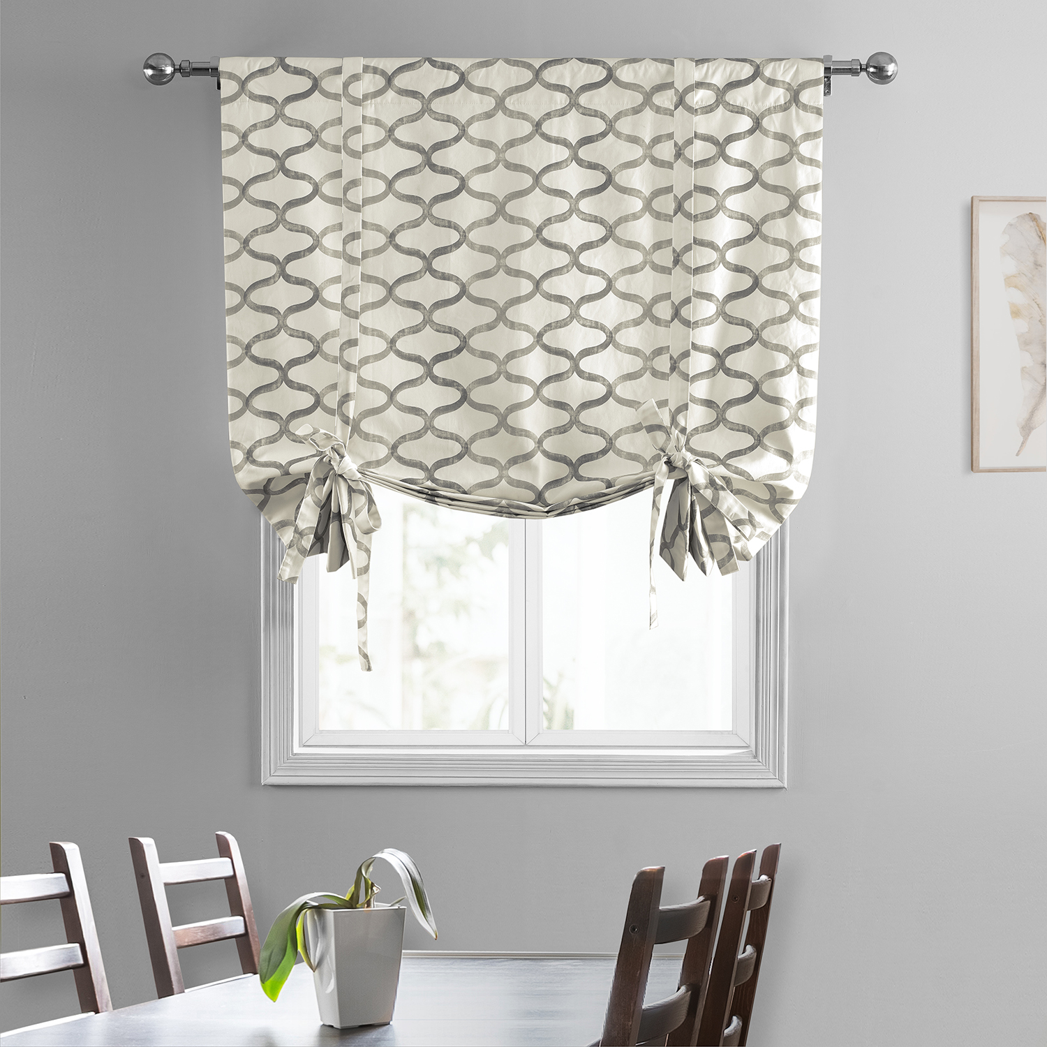 Illusions Silver Grey Printed Cotton Tie-Up Window Shade