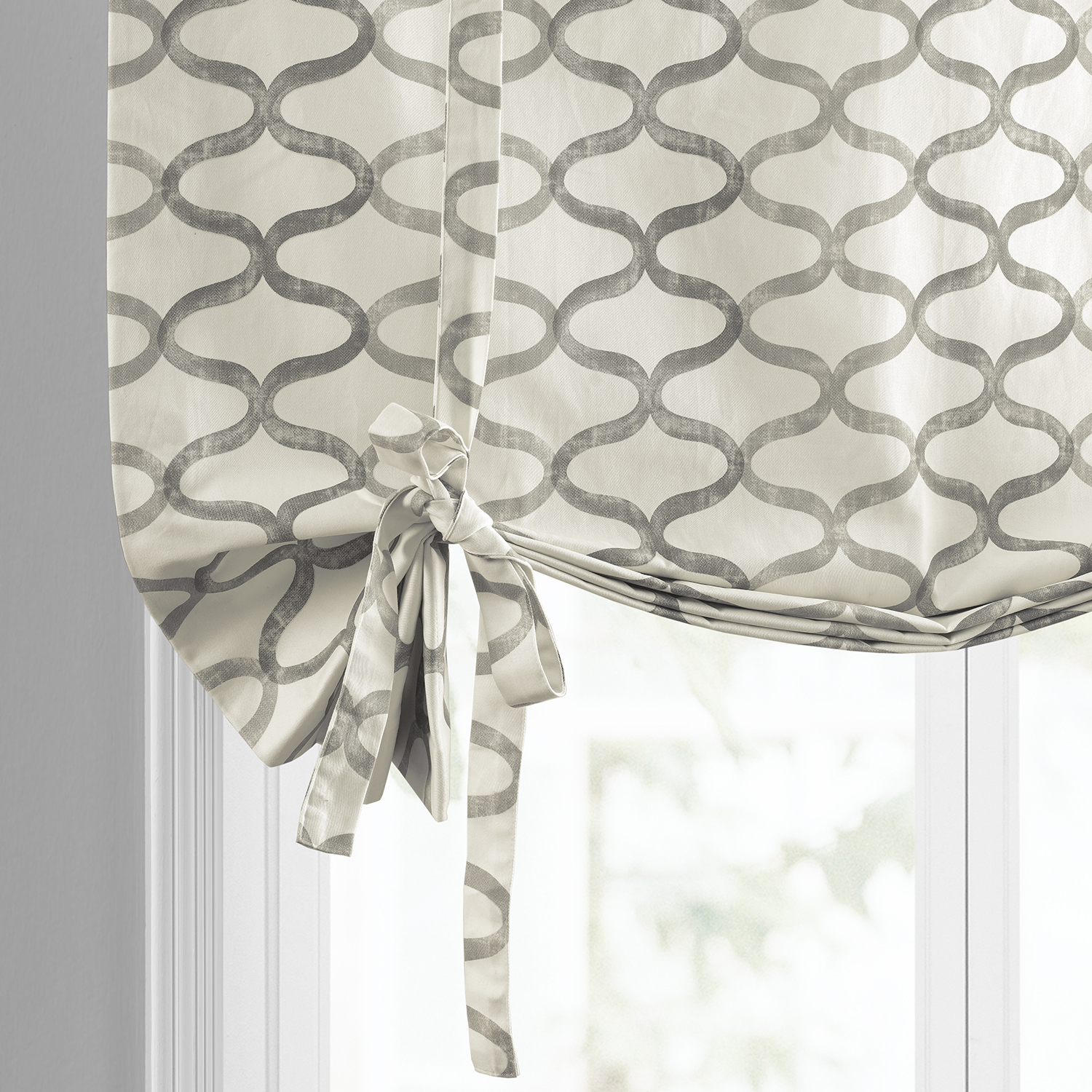 Illusions Silver Grey Printed Cotton Tie-Up Window Shade