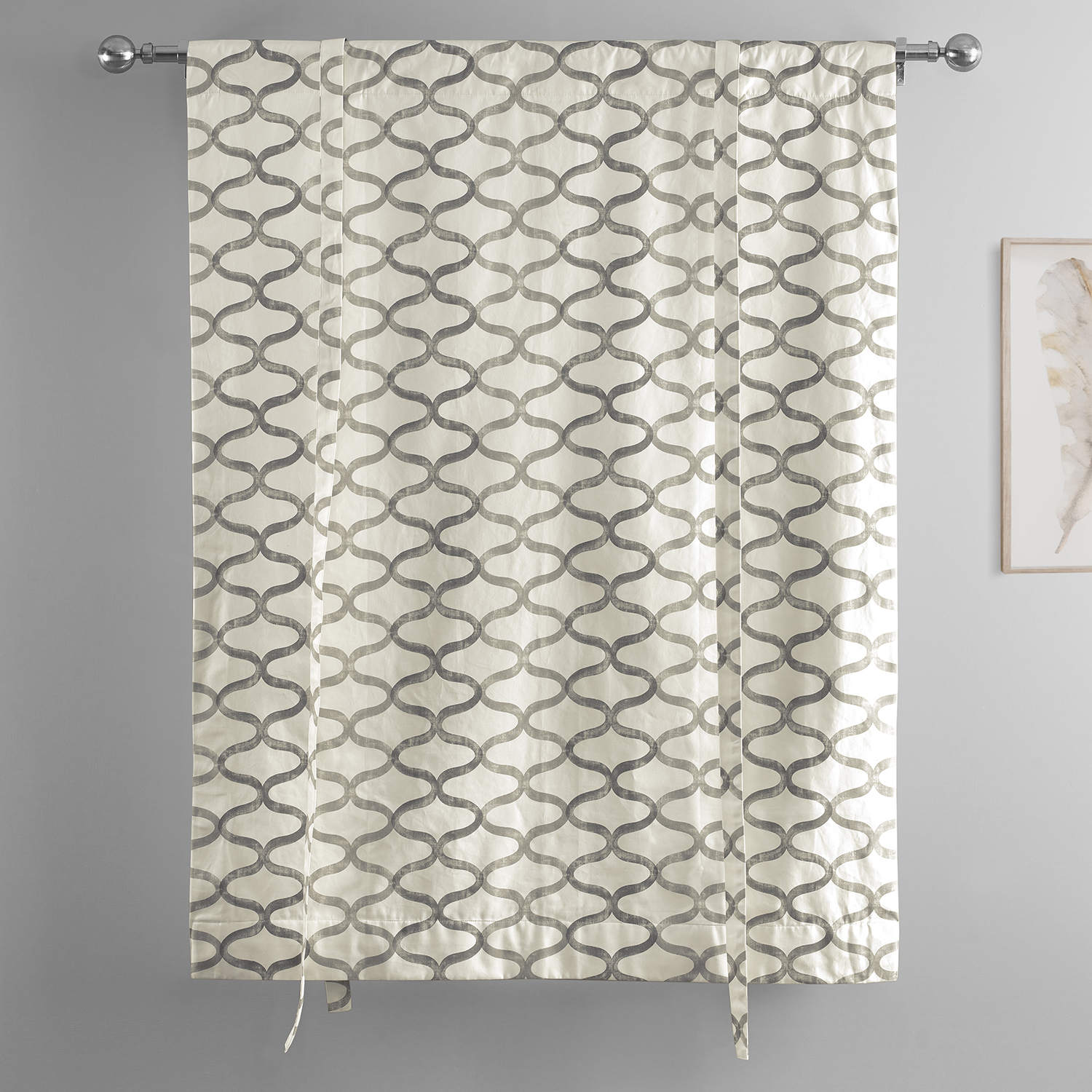 Illusions Silver Grey Printed Cotton Tie-Up Window Shade