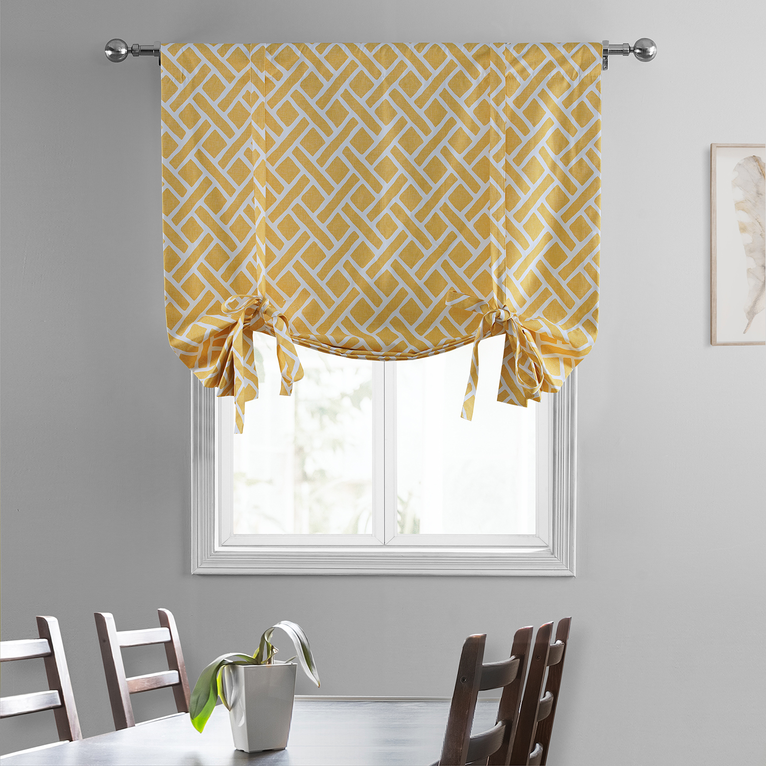 Martinique Yellow Printed Cotton Tie-Up Window Shade