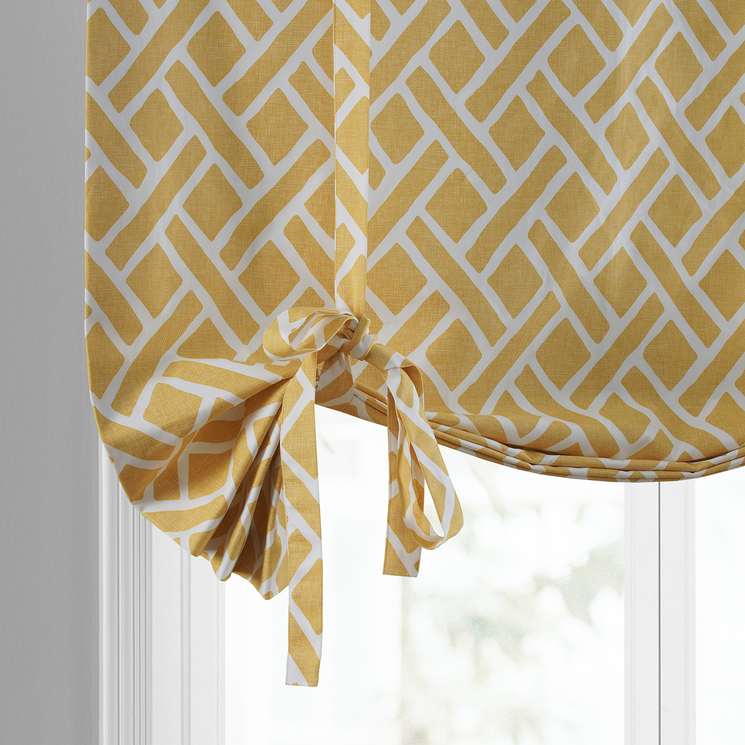 Martinique Yellow Printed Cotton Tie-Up Window Shade