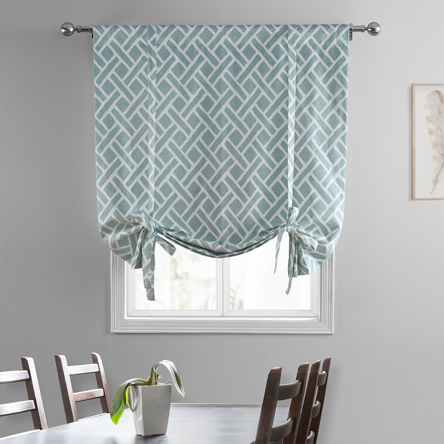 Martinique Aqua Printed Cotton Tie-Up Window Shade