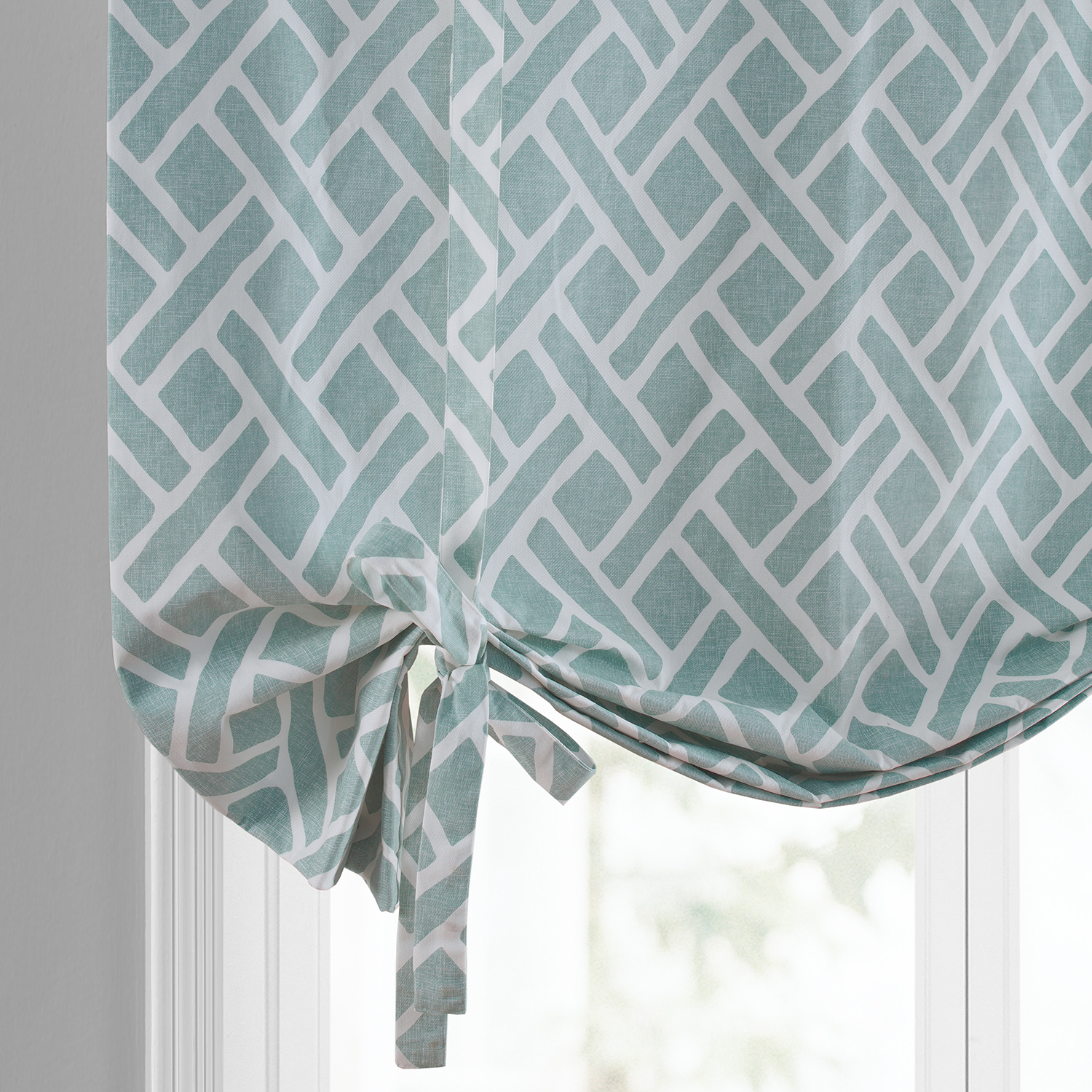 Martinique Aqua Printed Cotton Tie-Up Window Shade