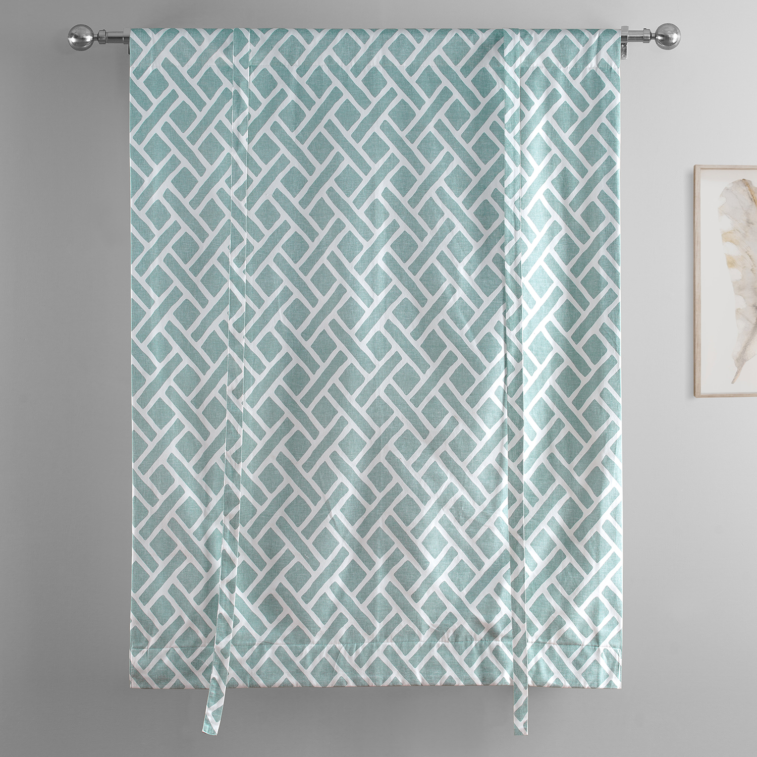 Martinique Aqua Printed Cotton Tie-Up Window Shade