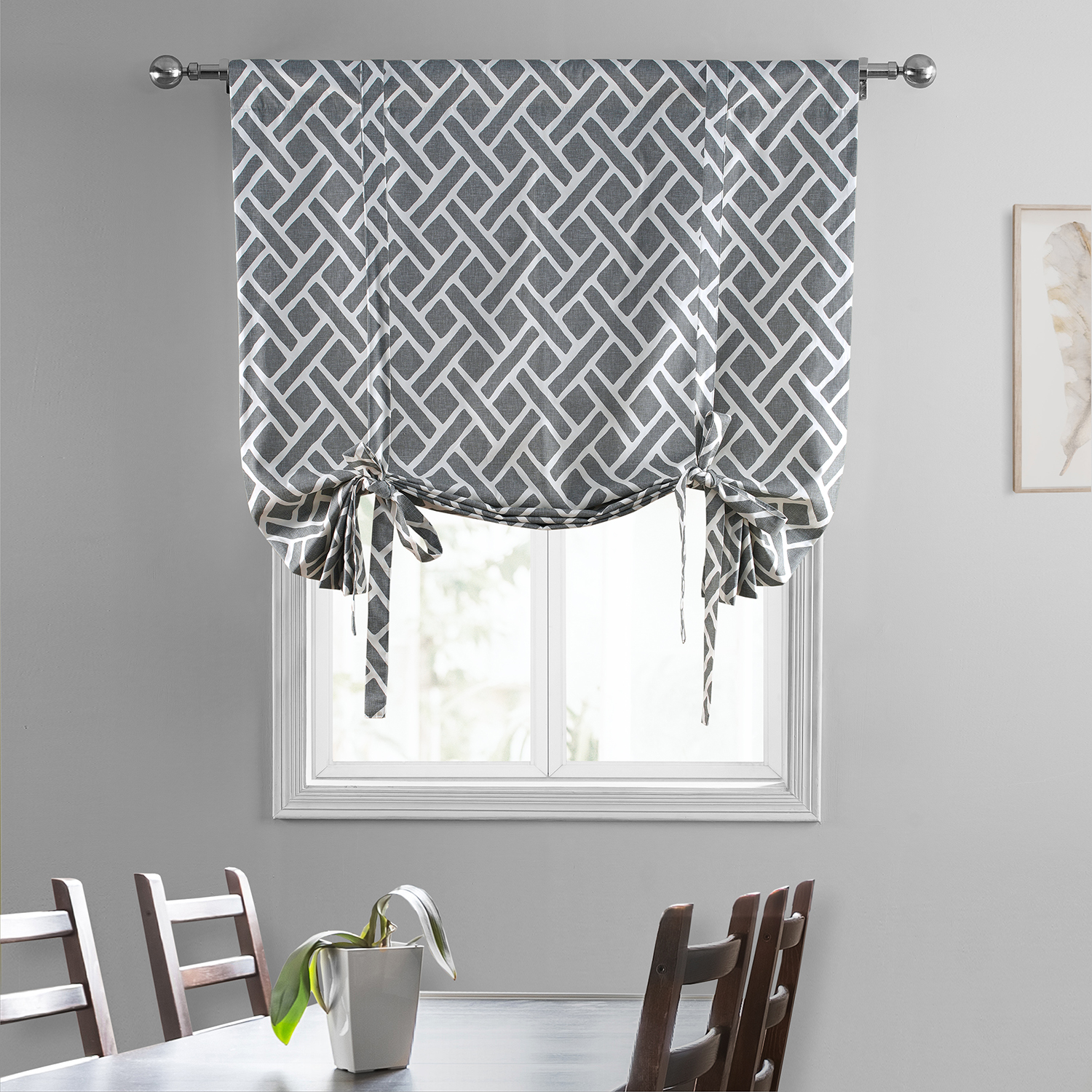 Martinique Grey Printed Cotton Tie-Up Window Shade