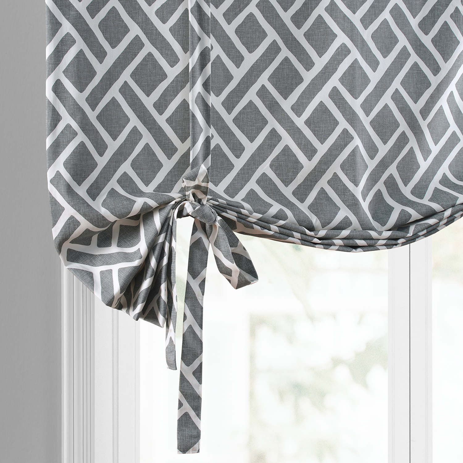 Martinique Grey Printed Cotton Tie-Up Window Shade