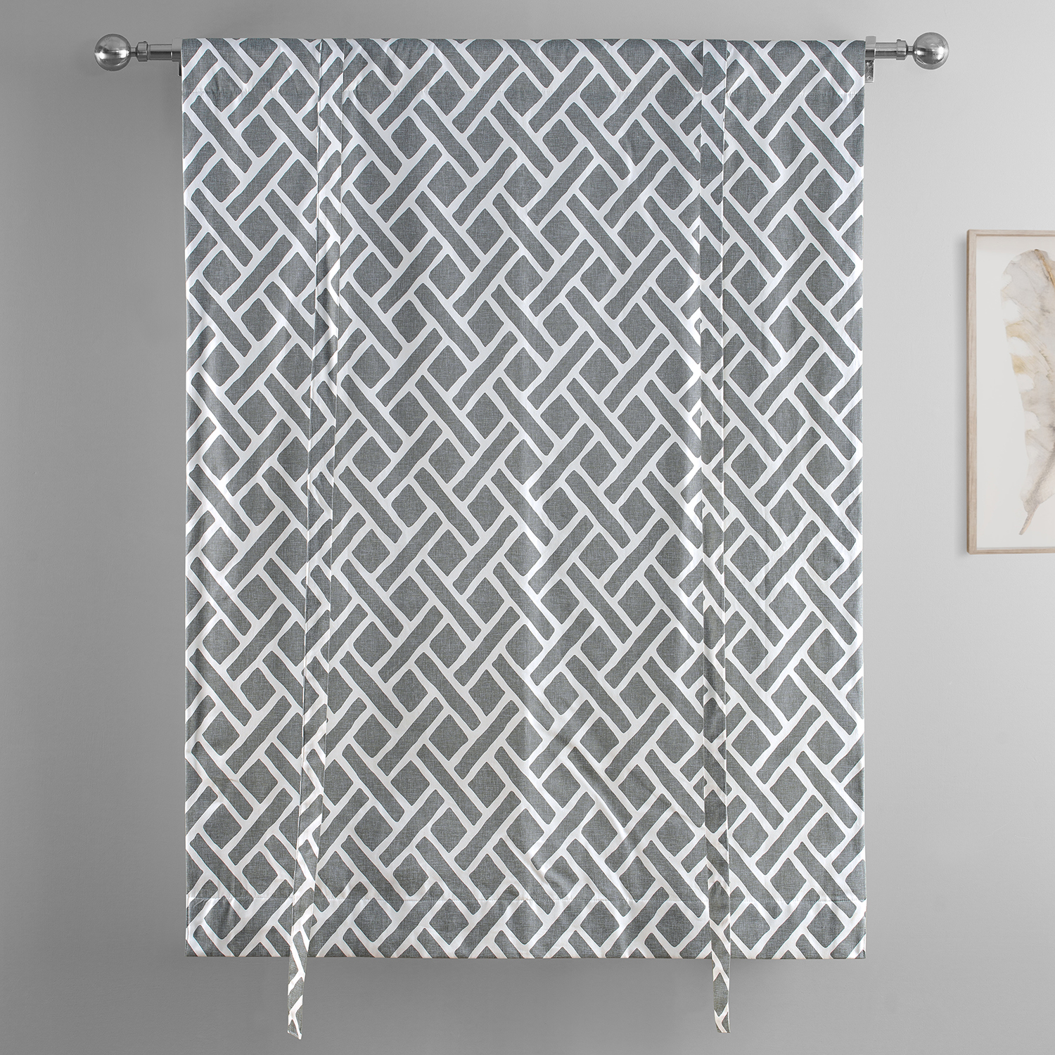 Martinique Grey Printed Cotton Tie-Up Window Shade