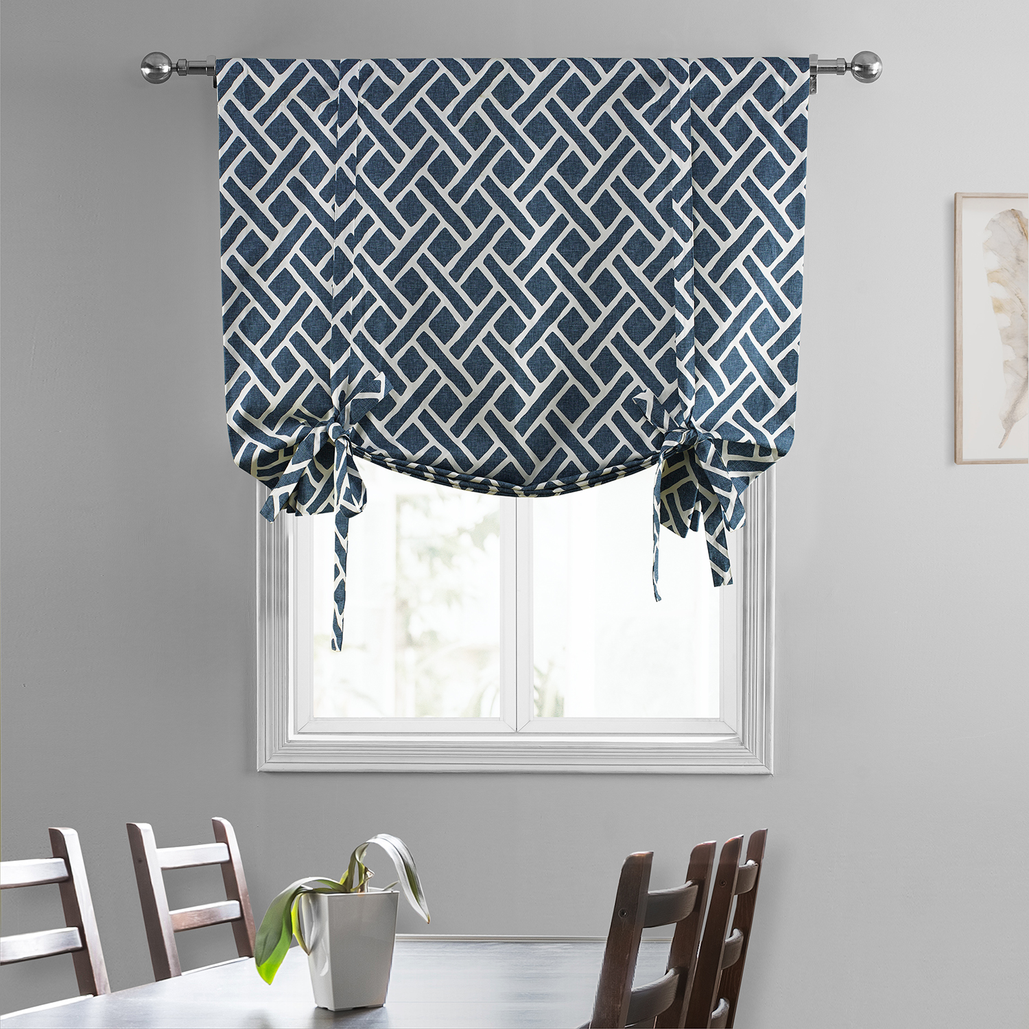 Martinique Blue Printed Cotton Tie-Up Window Shade