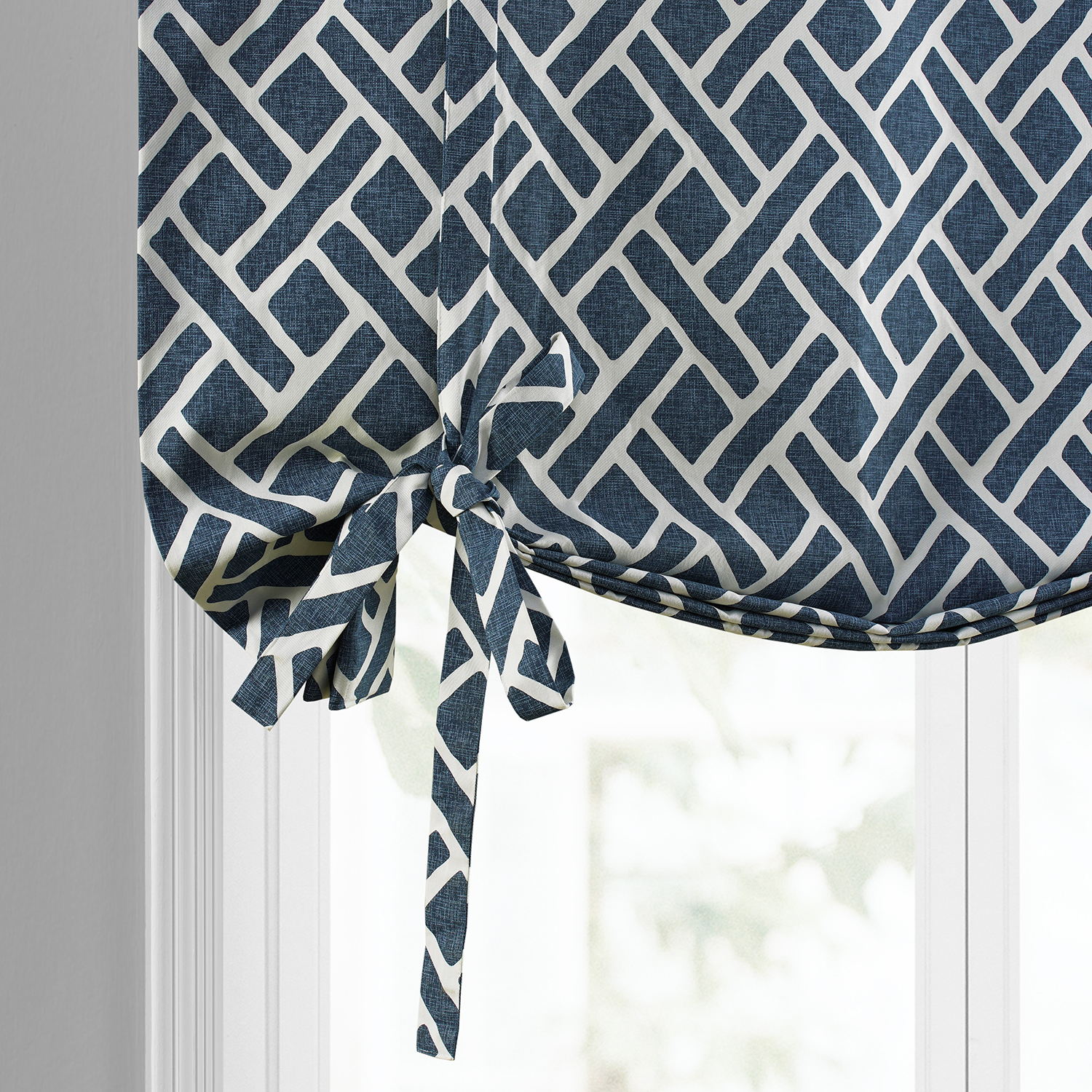 Martinique Blue Printed Cotton Tie-Up Window Shade