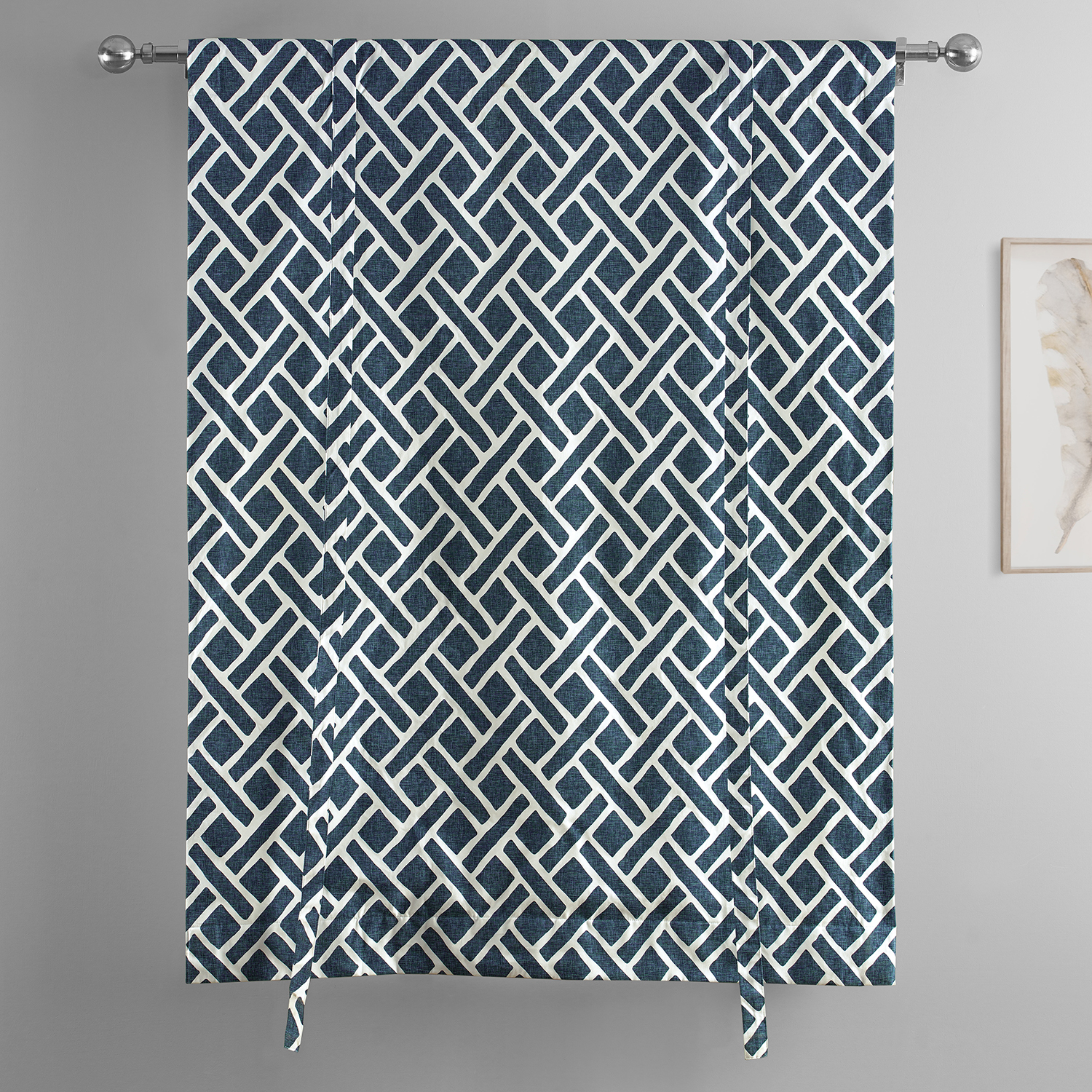 Martinique Blue Printed Cotton Tie-Up Window Shade