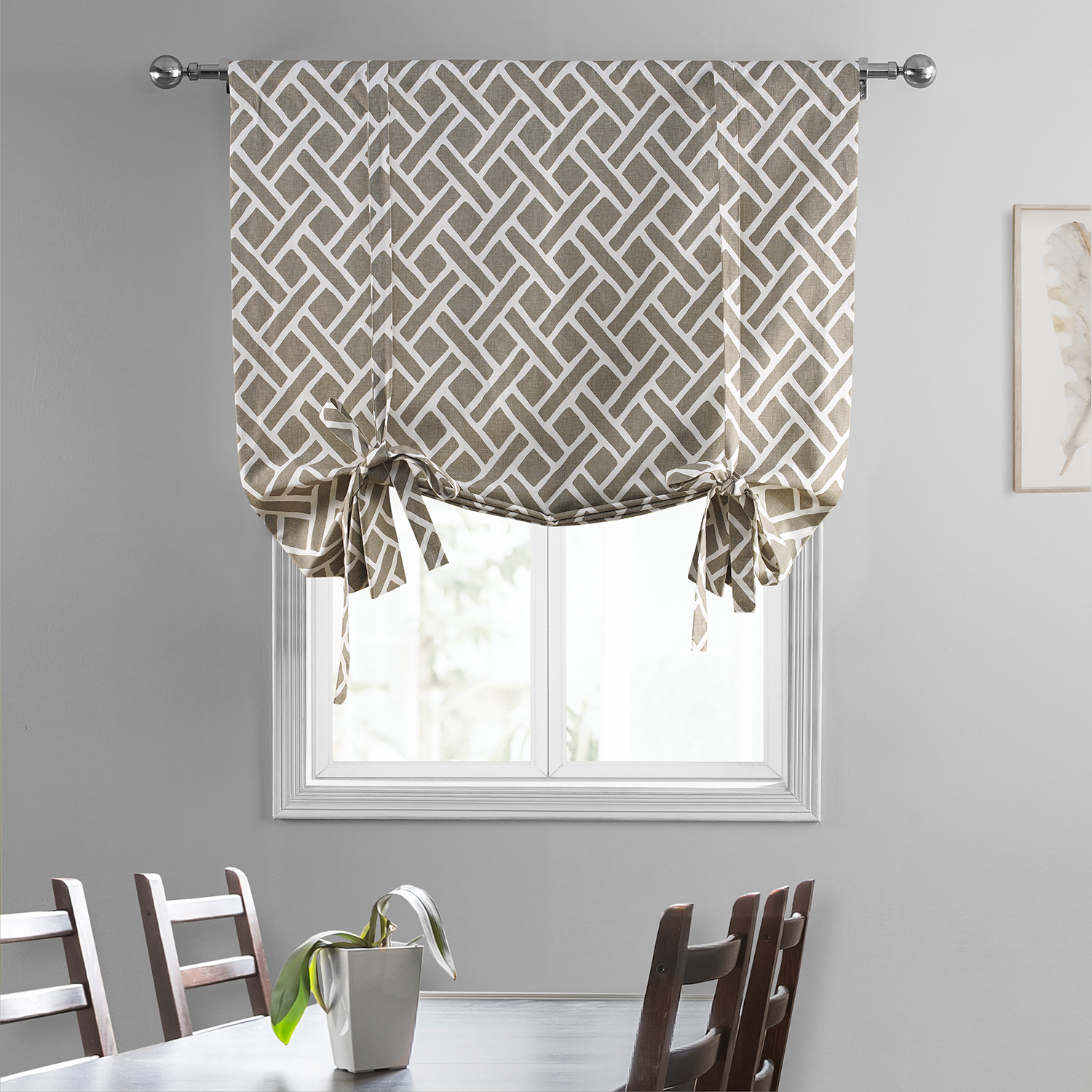 Martinique Taupe Printed Cotton Tie-Up Window Shade