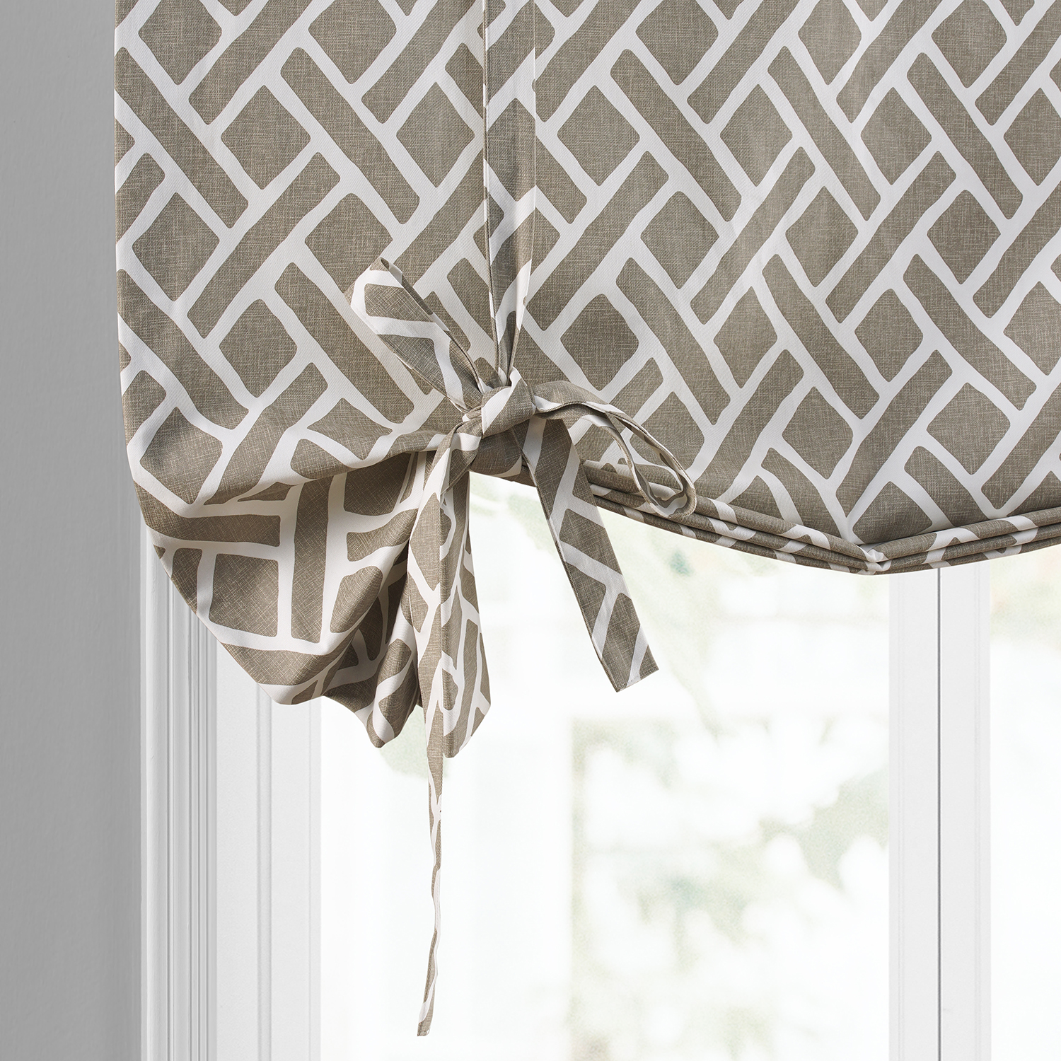 Martinique Taupe Printed Cotton Tie-Up Window Shade