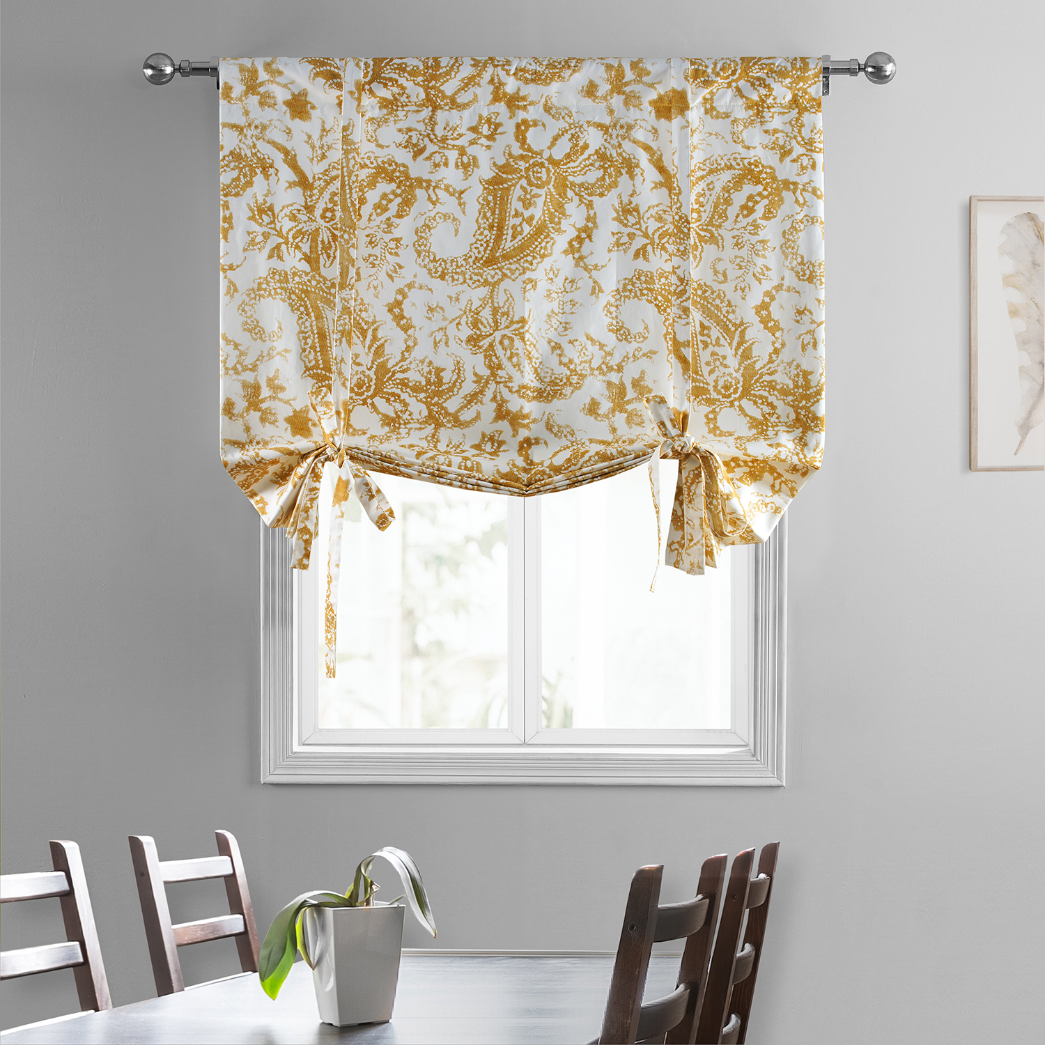 Edina Mustard Printed Cotton Tie-Up Window Shade