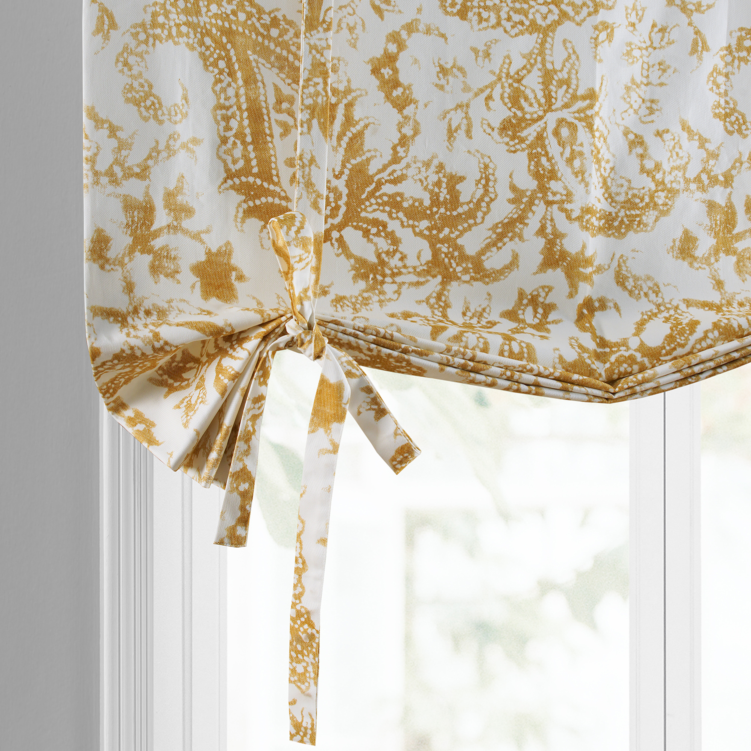 Edina Mustard Printed Cotton Tie-Up Window Shade