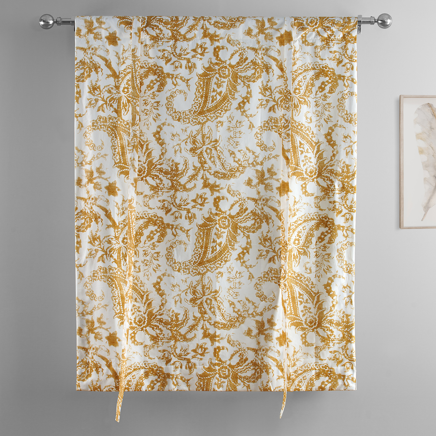 Edina Mustard Printed Cotton Tie-Up Window Shade