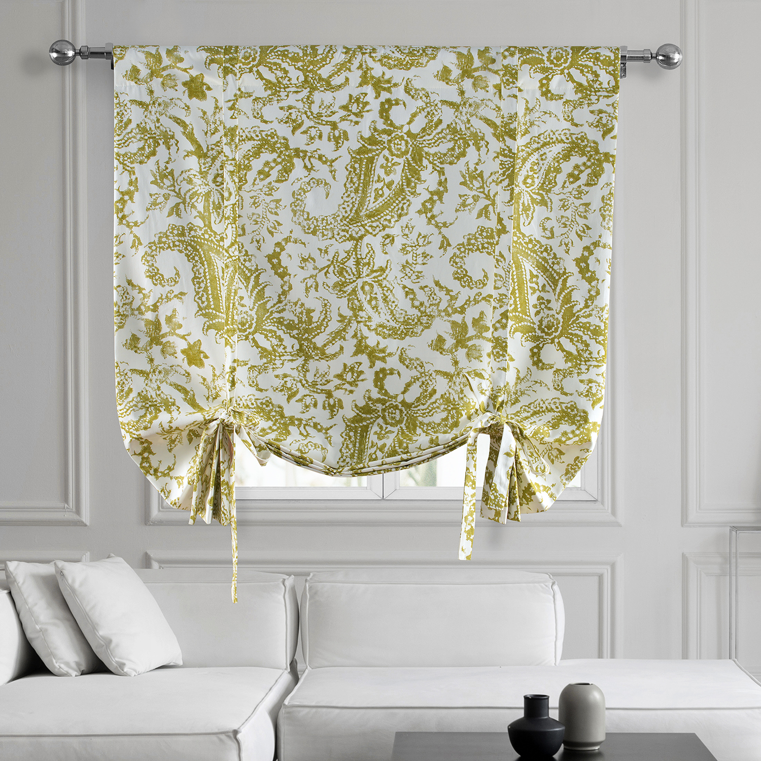 Edina Green Printed Cotton Tie-Up Window Shade