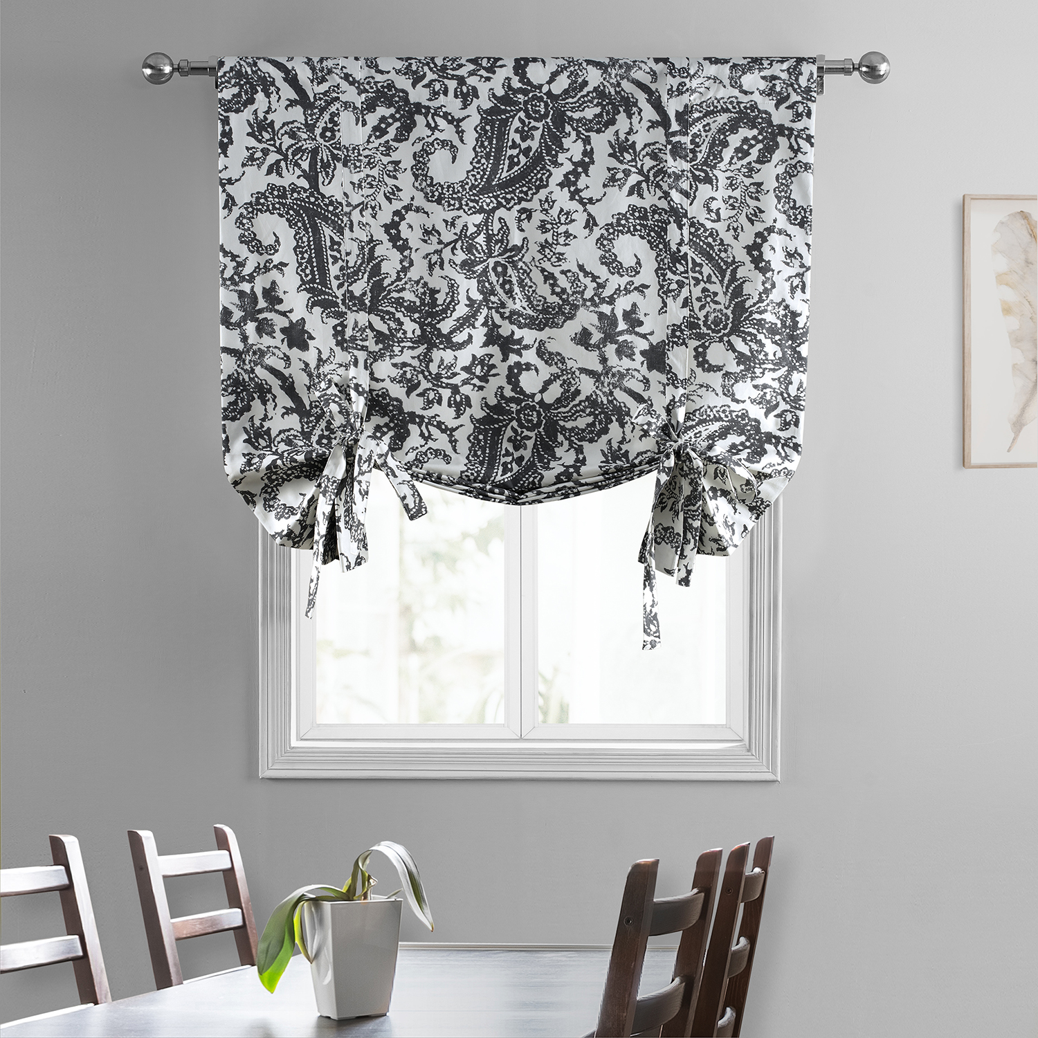 Edina Gray Printed Cotton Tie-Up Window Shade