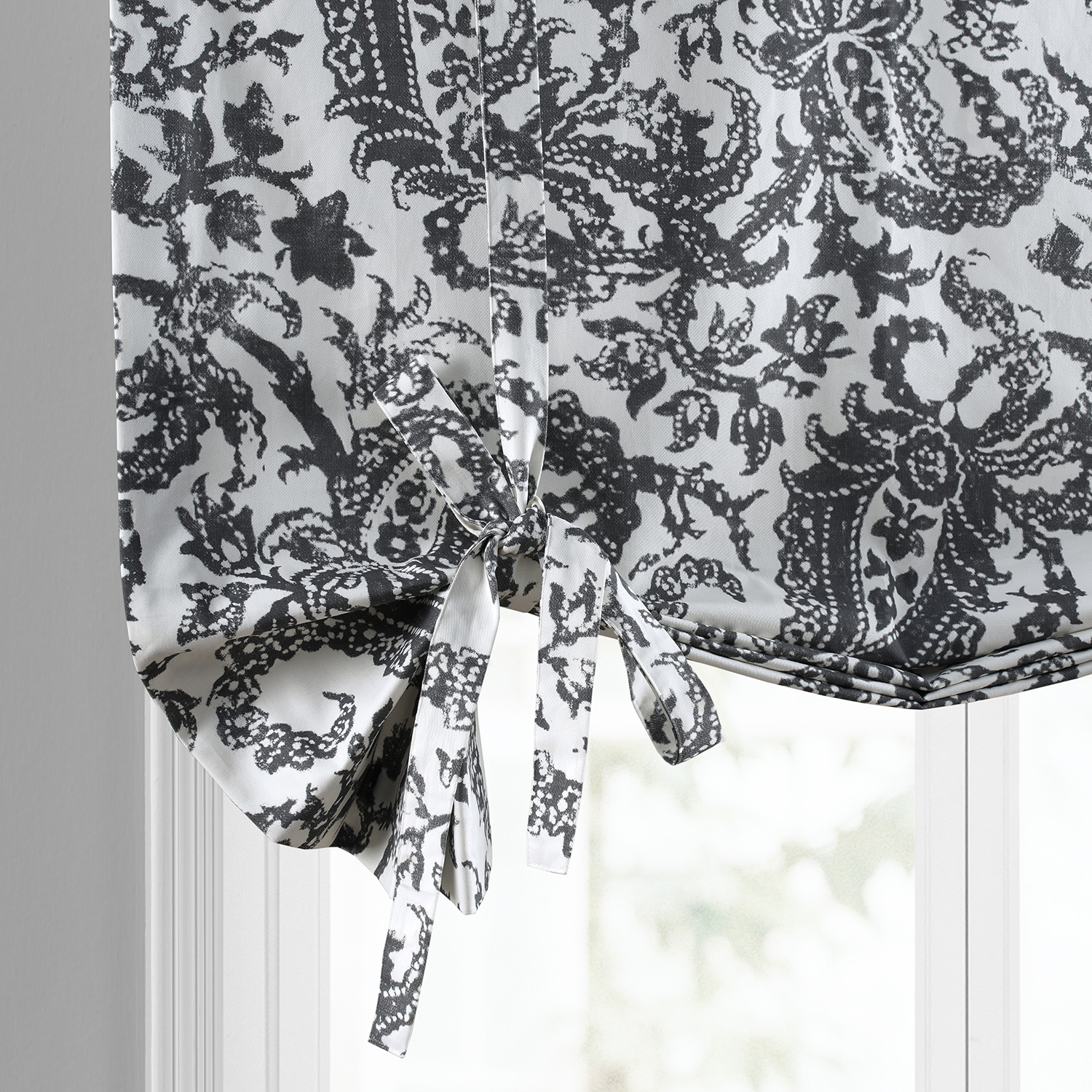 Edina Gray Printed Cotton Tie-Up Window Shade