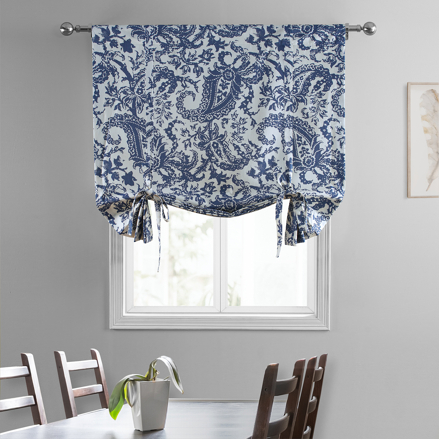 Edina Blue Printed Cotton Tie-Up Window Shade