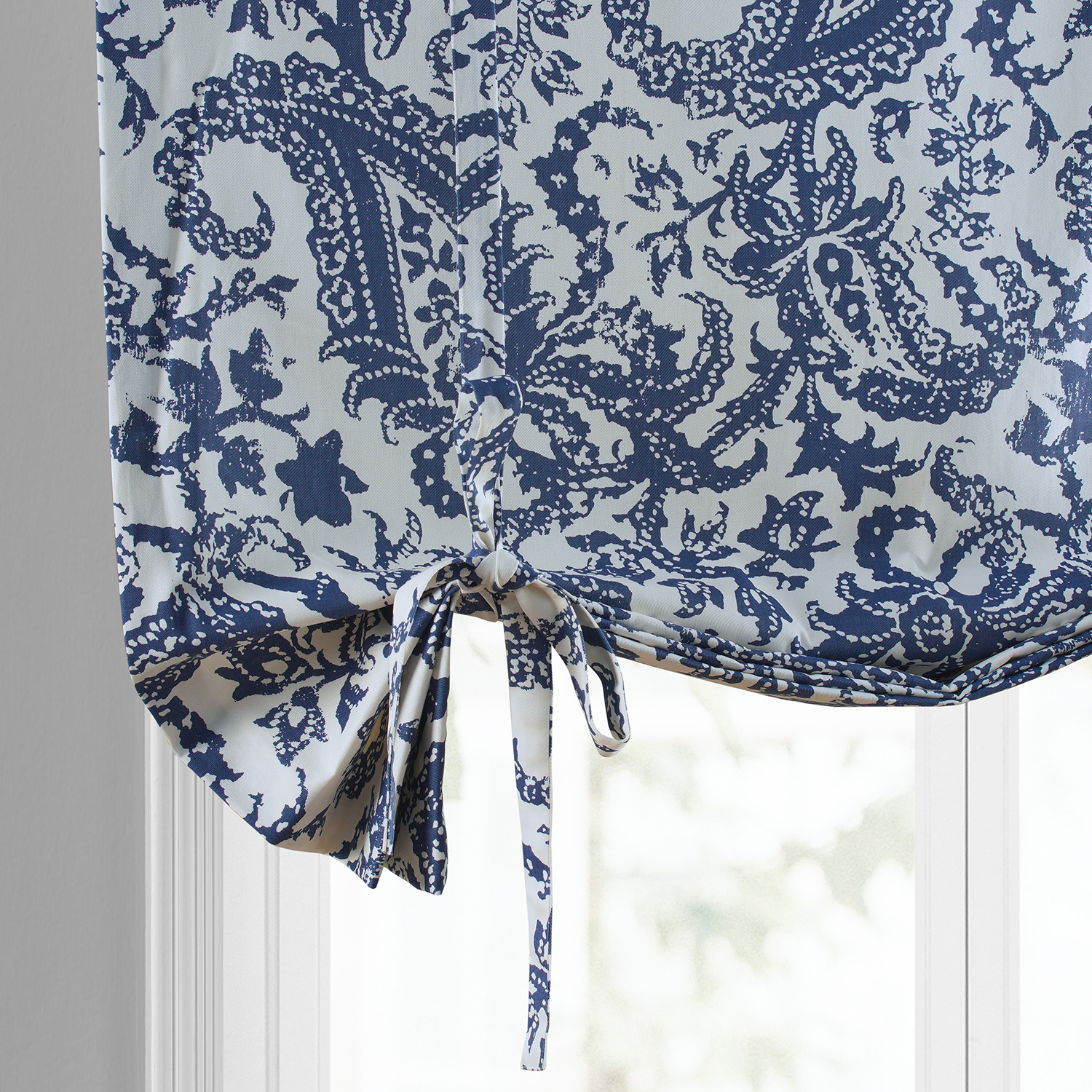 Edina Blue Printed Cotton Tie-Up Window Shade