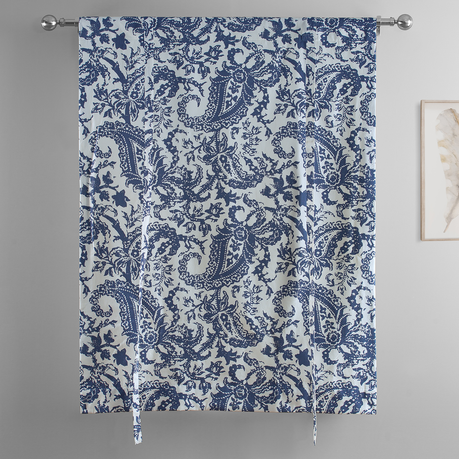 Edina Blue Printed Cotton Tie-Up Window Shade